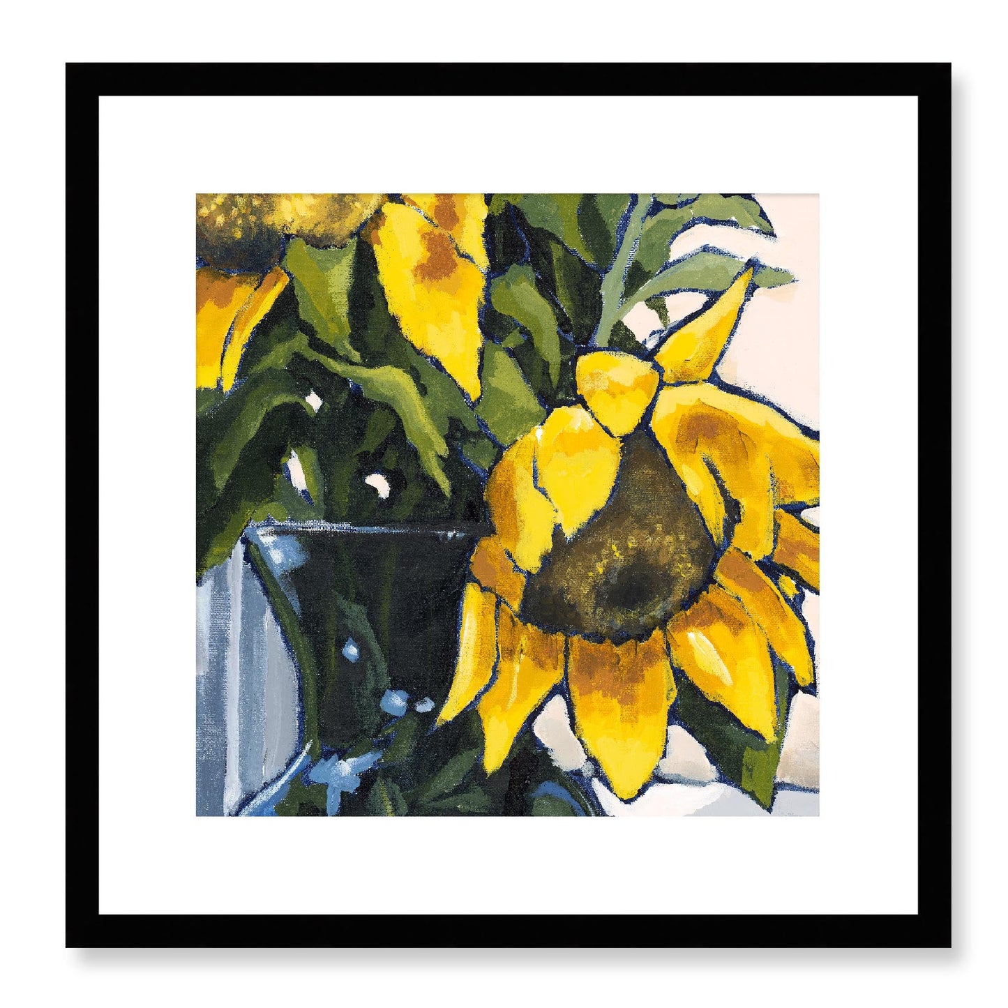 Framed Fine Art Print, White Mat - 12x12 16x16 20x20 24x24 28x28 32x32 36x36 40x40 inches | Sunflowers in Acrylic, FPS-1040-002, Prints, Fine art, Black Frame, 41 x 41 cm ,16 x 16 inches