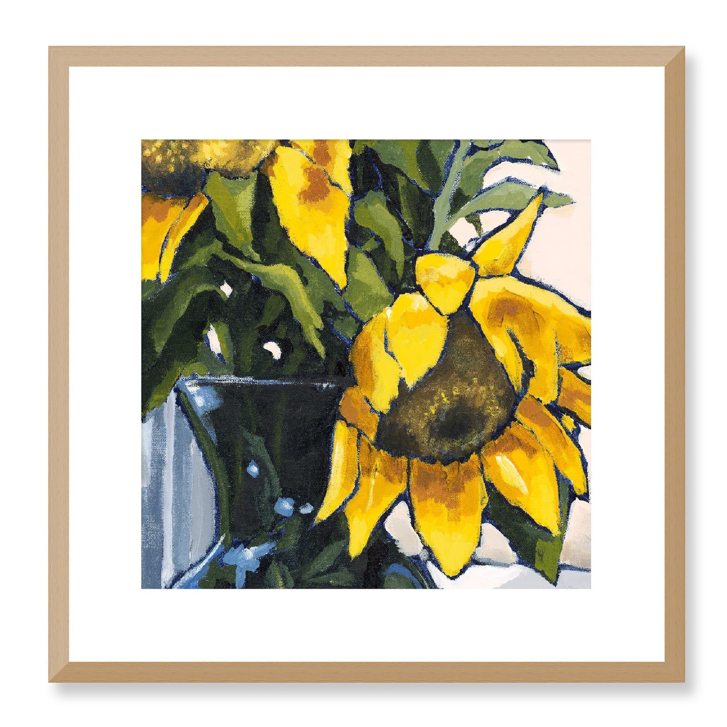 Framed Fine Art Print, White Mat - 12x12 16x16 20x20 24x24 28x28 32x32 36x36 40x40 inches | Sunflowers in Acrylic, FPS-1040-002, Prints, Fine art, Natural Frame, 41 x 41 cm ,16 x 16 inches