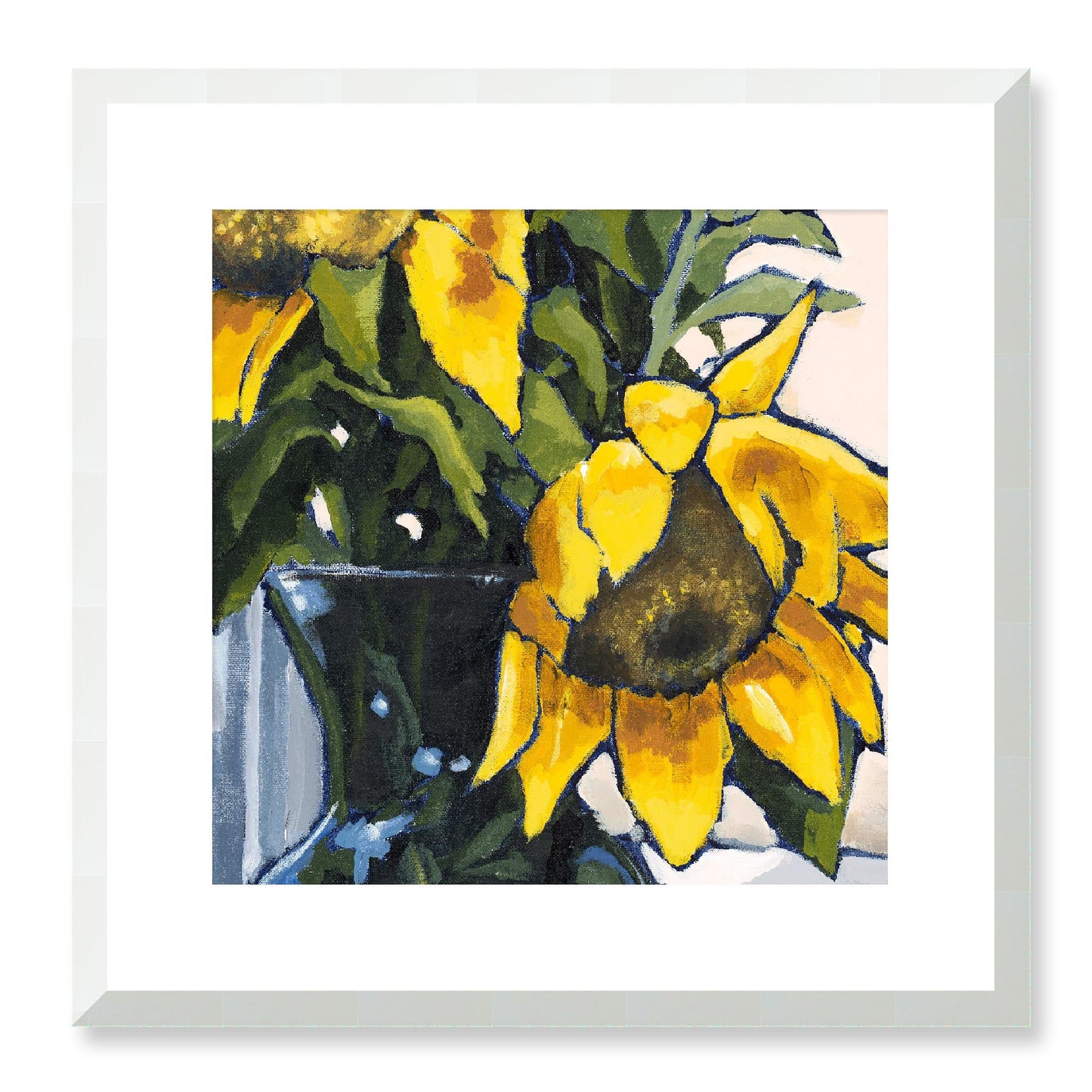 Framed Fine Art Print, White Mat - 12x12 16x16 20x20 24x24 28x28 32x32 36x36 40x40 inches | Sunflowers in Acrylic, FPS-1040-002, Prints, Fine art, White Frame, 41 x 41 cm ,16 x 16 inches