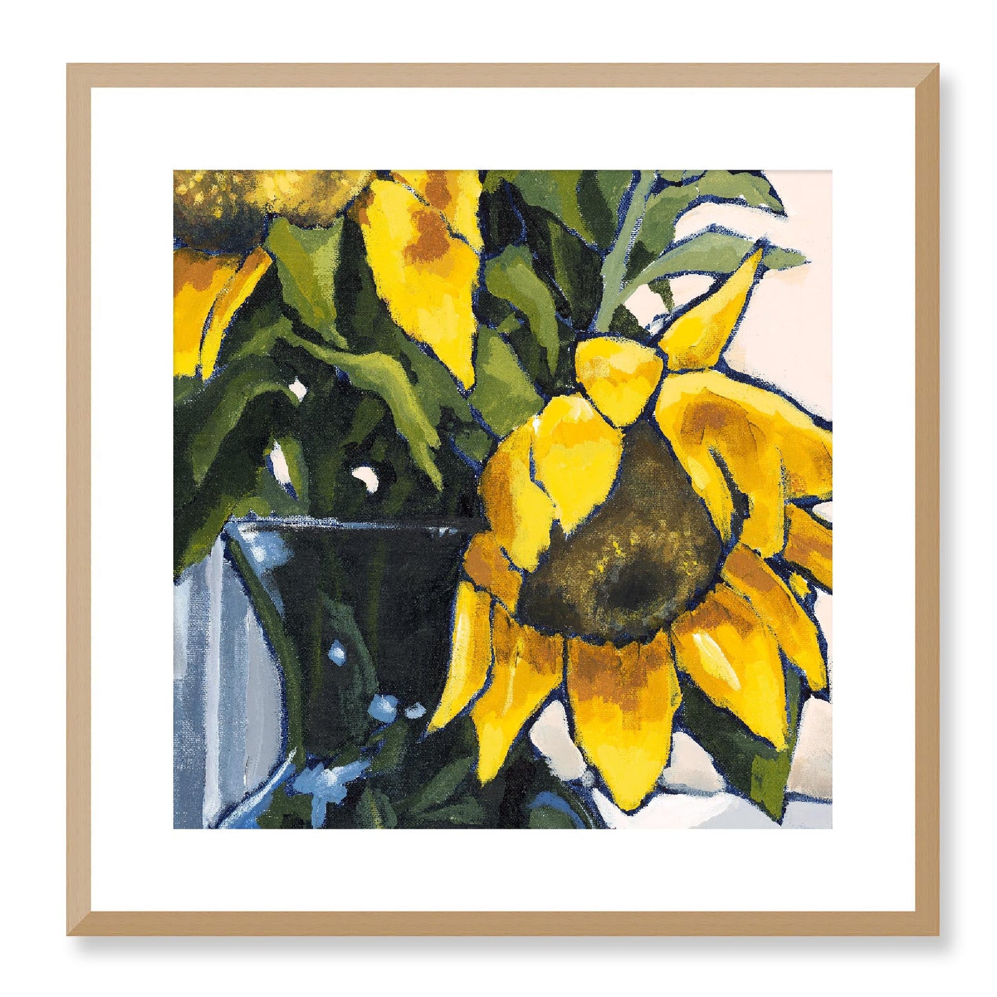 Framed Fine Art Print, White Mat - 12x12 16x16 20x20 24x24 28x28 32x32 36x36 40x40 inches | Sunflowers in Acrylic, FPS-1040-002, Prints, Fine art, Natural Frame, 51 x 51 cm ,20 x 20 inches