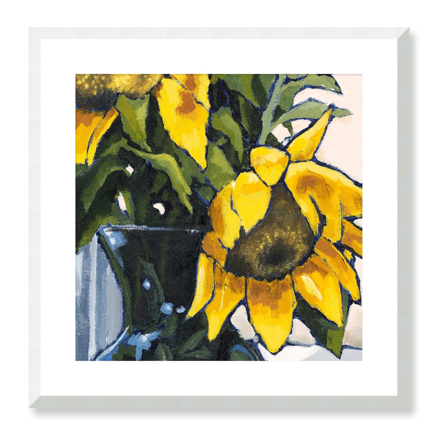 Framed Fine Art Print, White Mat - 12x12 16x16 20x20 24x24 28x28 32x32 36x36 40x40 inches | Sunflowers in Acrylic, FPS-1040-002, Prints, Fine art, White Frame, 51 x 51 cm ,20 x 20 inches