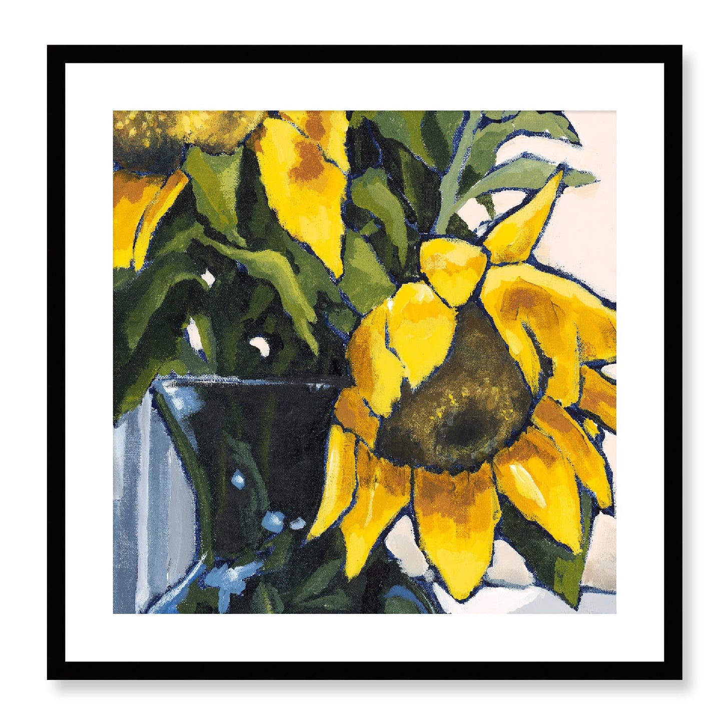 Framed Fine Art Print, White Mat - 12x12 16x16 20x20 24x24 28x28 32x32 36x36 40x40 inches | Sunflowers in Acrylic, FPS-1040-002, Prints, Fine art, Black Frame, 61 x 61 cm ,24 x 24 inches