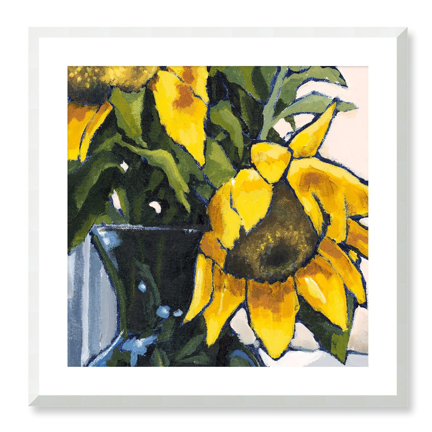 Framed Fine Art Print, White Mat - 12x12 16x16 20x20 24x24 28x28 32x32 36x36 40x40 inches | Sunflowers in Acrylic, FPS-1040-002, Prints, Fine art, White Frame, 61 x 61 cm ,24 x 24 inches