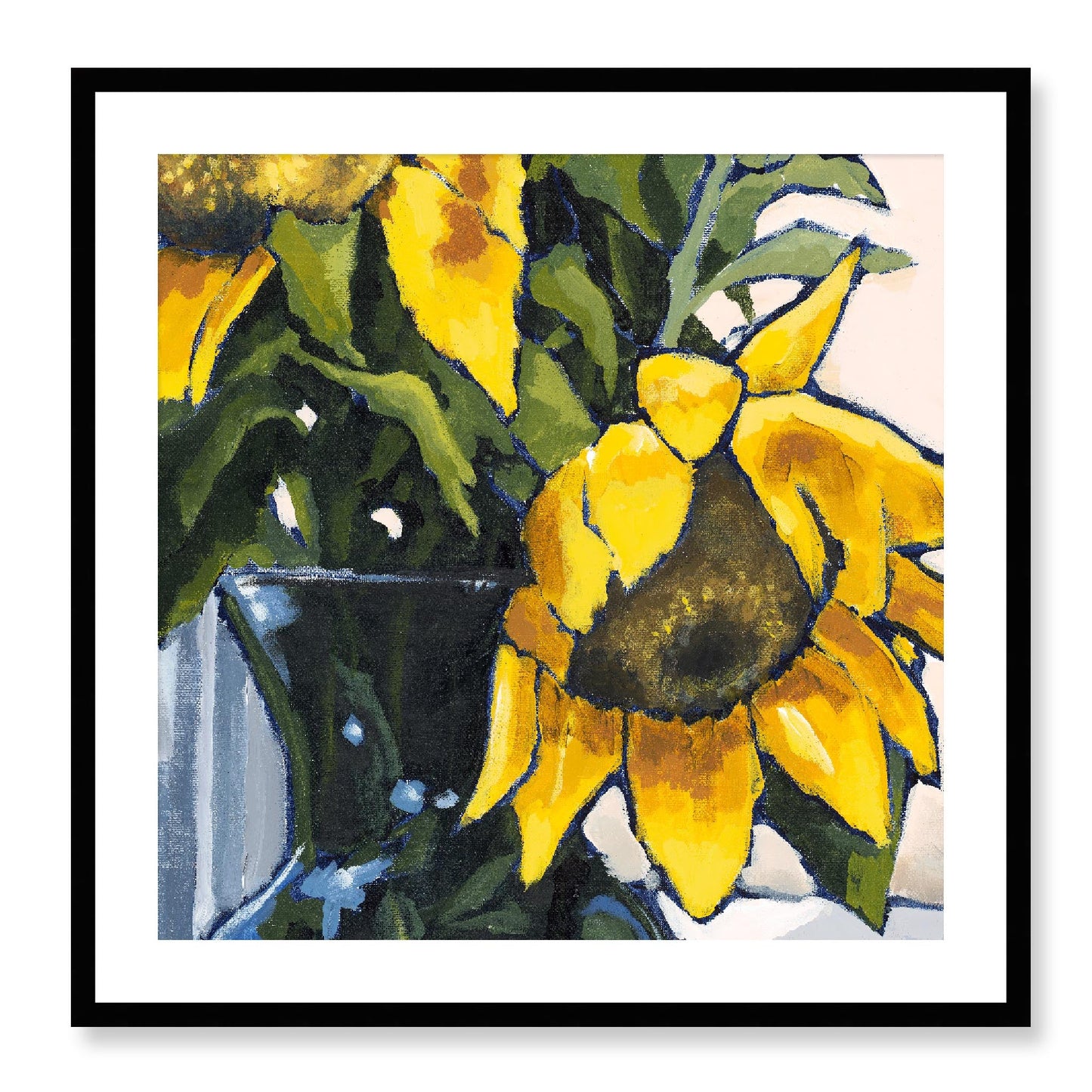 Framed Fine Art Print, White Mat - 12x12 16x16 20x20 24x24 28x28 32x32 36x36 40x40 inches | Sunflowers in Acrylic, FPS-1040-002, Prints, Fine art, Black Frame, 71 x 71 cm ,28 x 28 inches