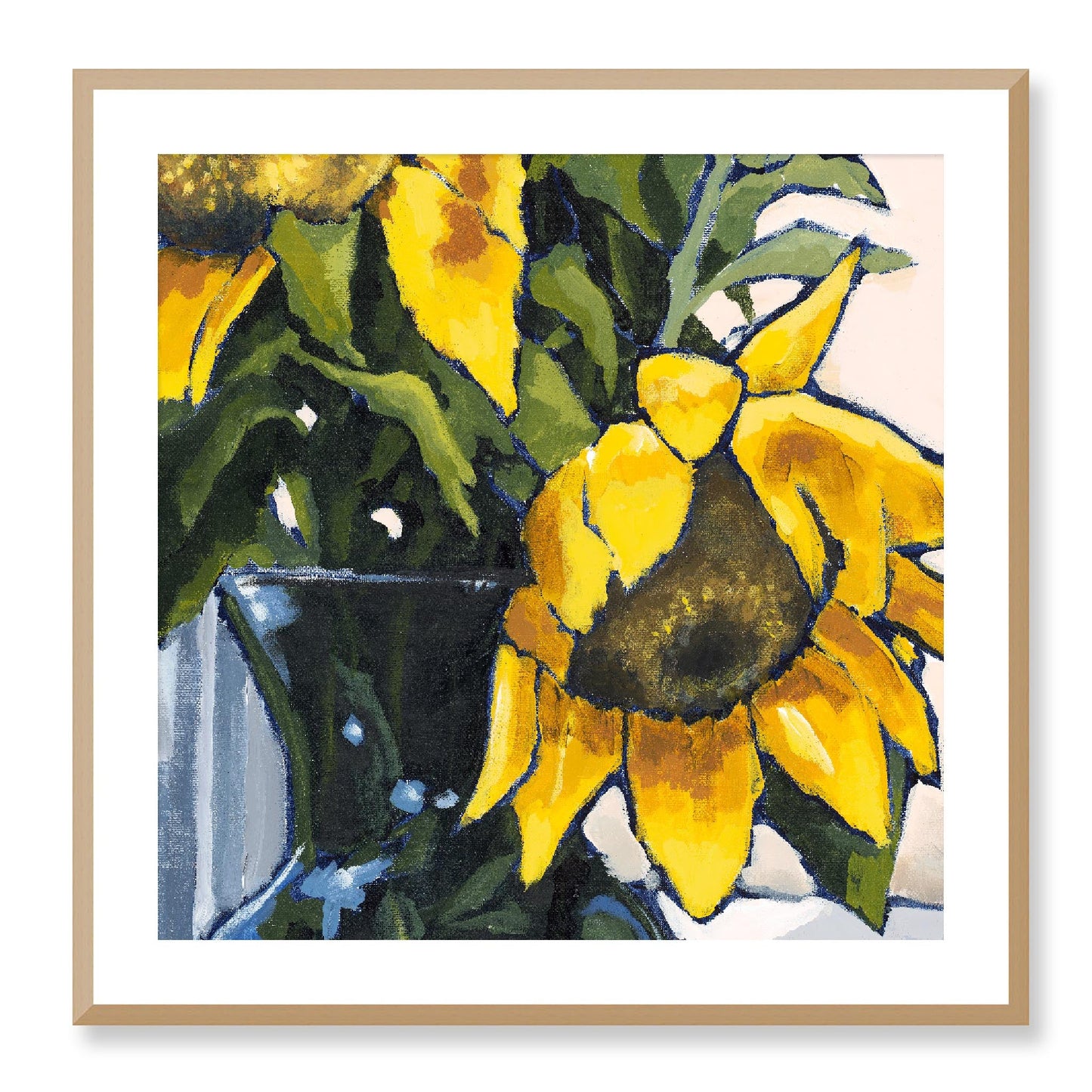 Framed Fine Art Print, White Mat - 12x12 16x16 20x20 24x24 28x28 32x32 36x36 40x40 inches | Sunflowers in Acrylic, FPS-1040-002, Prints, Fine art, Natural Frame, 71 x 71 cm ,28 x 28 inches