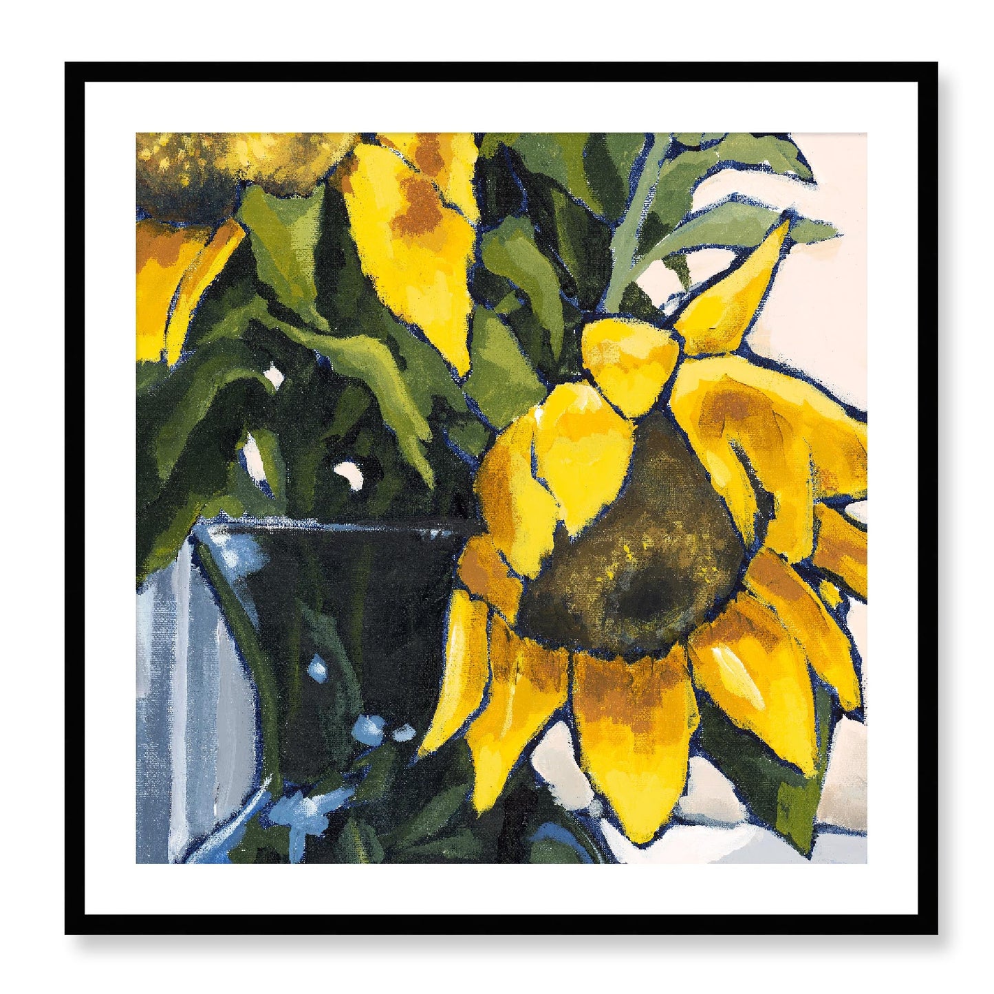Framed Fine Art Print, White Mat - 12x12 16x16 20x20 24x24 28x28 32x32 36x36 40x40 inches | Sunflowers in Acrylic, FPS-1040-002, Prints, Fine art, Black Frame, 81 x 81 cm ,32 x 32 inches