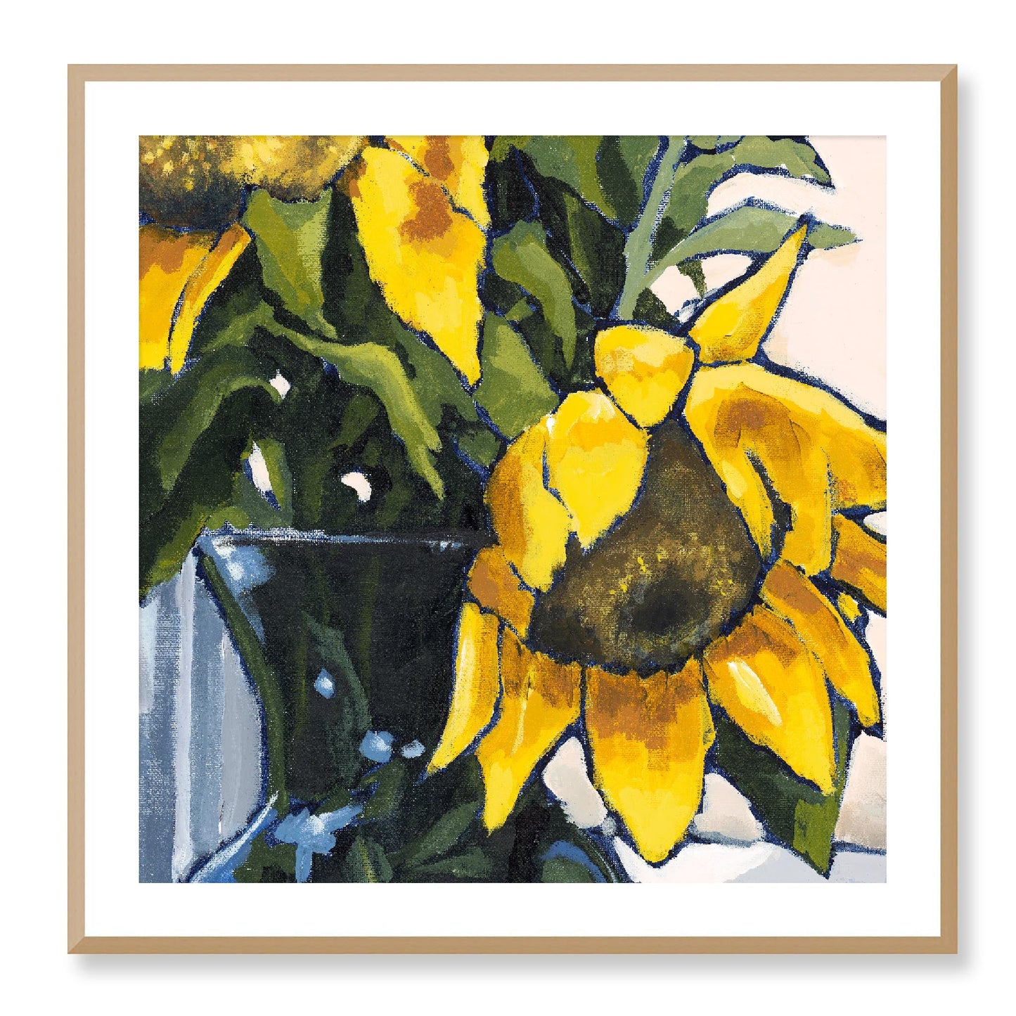Framed Fine Art Print, White Mat - 12x12 16x16 20x20 24x24 28x28 32x32 36x36 40x40 inches | Sunflowers in Acrylic, FPS-1040-002, Prints, Fine art, Natural Frame, 81 x 81 cm ,32 x 32 inches