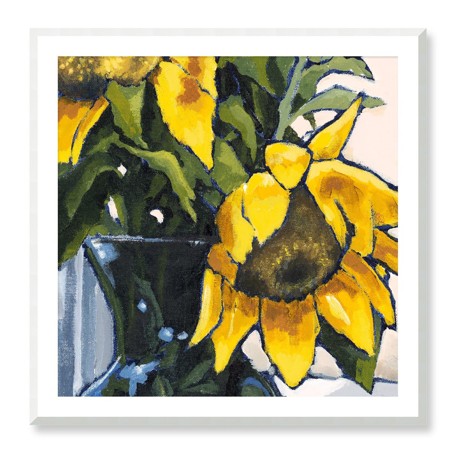 Framed Fine Art Print, White Mat - 12x12 16x16 20x20 24x24 28x28 32x32 36x36 40x40 inches | Sunflowers in Acrylic, FPS-1040-002, Prints, Fine art, Natural Frame, 91 x 91 cm ,36 x 36 inches