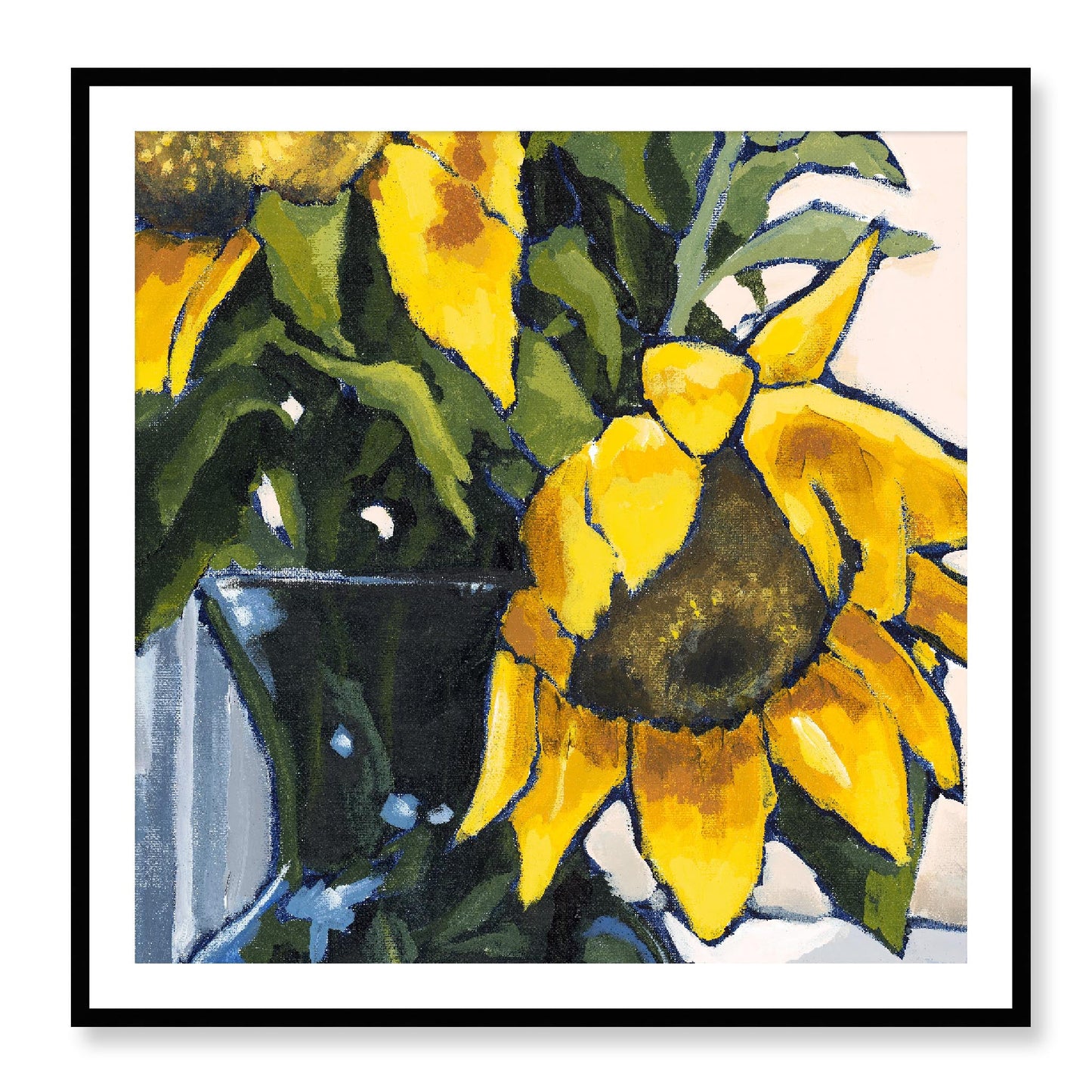 Framed Fine Art Print, White Mat - 12x12 16x16 20x20 24x24 28x28 32x32 36x36 40x40 inches | Sunflowers in Acrylic, FPS-1040-002, Prints, Fine art, Black Frame, 102 x 102 cm ,40 x 40 inches