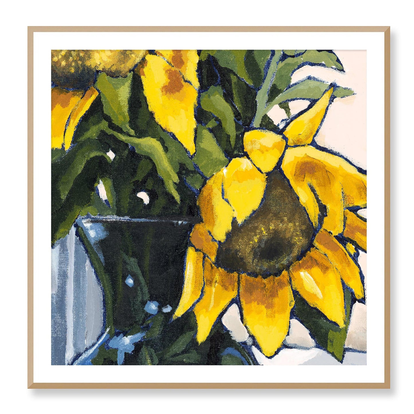 Framed Fine Art Print, White Mat - 12x12 16x16 20x20 24x24 28x28 32x32 36x36 40x40 inches | Sunflowers in Acrylic, FPS-1040-002, Prints, Fine art, White Frame, 102 x 102 cm ,40 x 40 inches