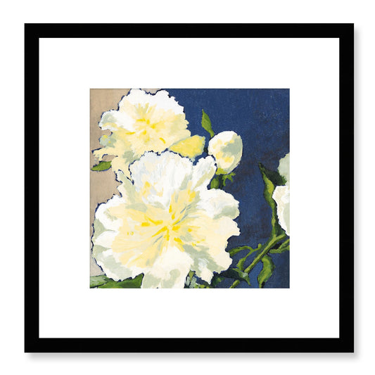 Framed Fine Art Print, White Mat - 12x12 16x16 20x20 24x24 28x28 32x32 36x36 40x40 inches | White Peonies in Acrylic, FPS-1050, Prints, Fine art, Black Frame, 30 x 30 cm ,12 x 12 inches