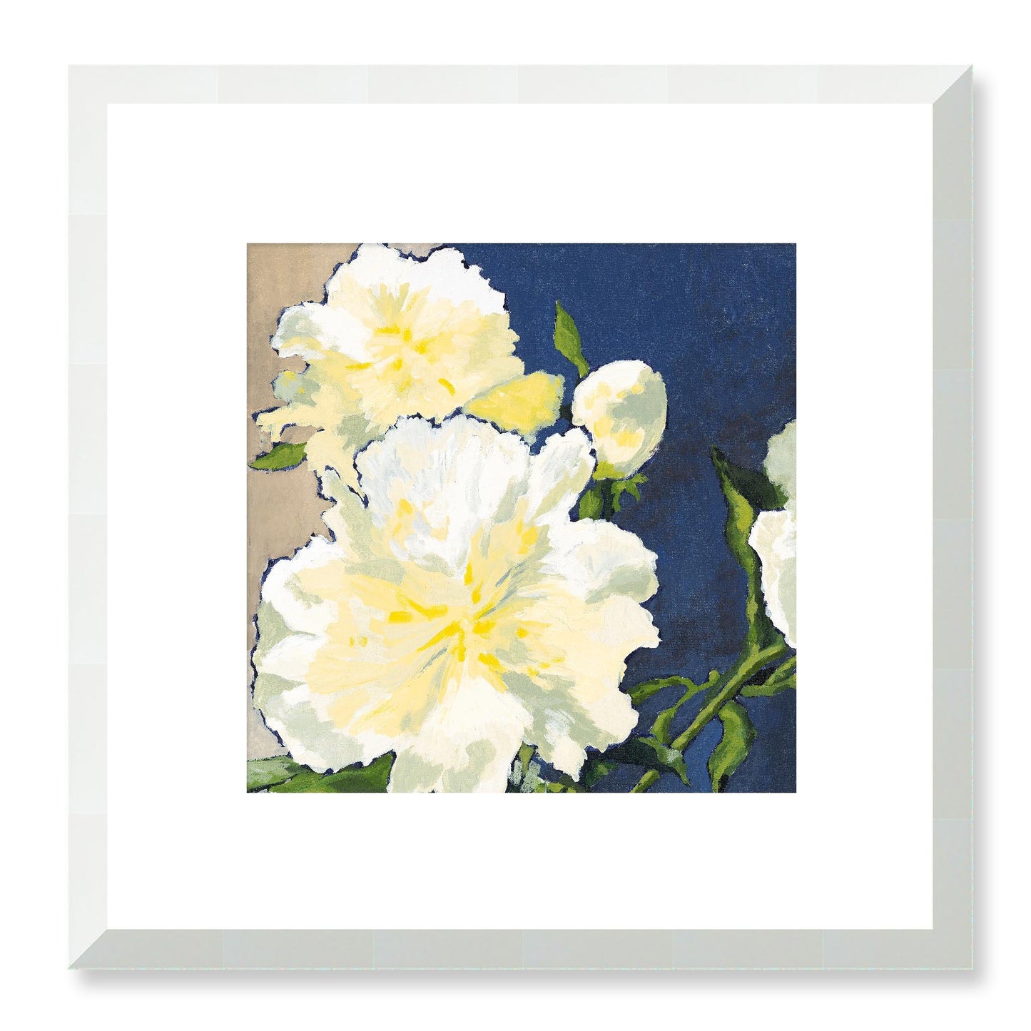 Framed Fine Art Print, White Mat - 12x12 16x16 20x20 24x24 28x28 32x32 36x36 40x40 inches | White Peonies in Acrylic, FPS-1050, Prints, Fine art, White Frame, 30 x 30 cm ,12 x 12 inches