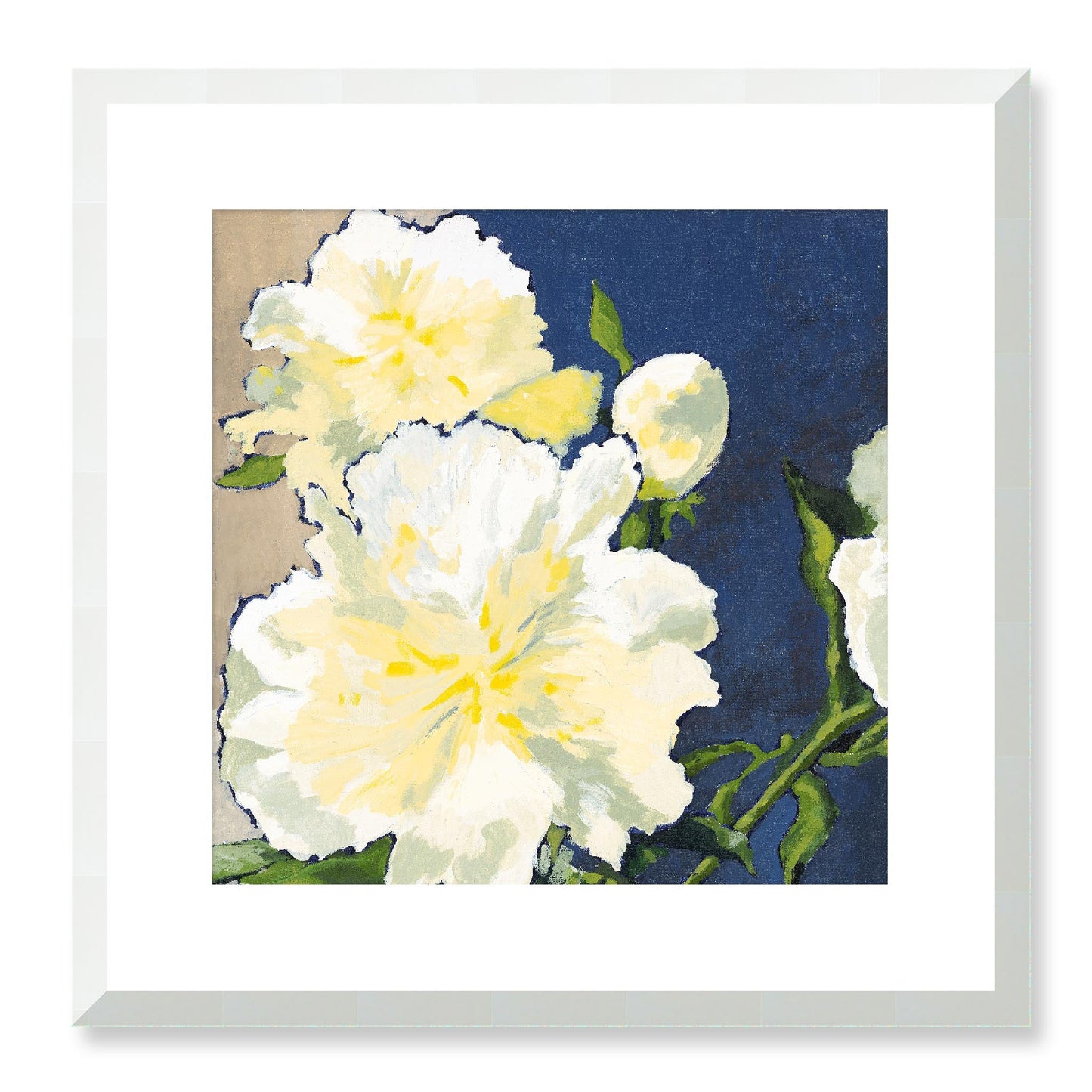 Framed Fine Art Print, White Mat - 12x12 16x16 20x20 24x24 28x28 32x32 36x36 40x40 inches | White Peonies in Acrylic, FPS-1050, Prints, Fine art, White Frame, 41 x 41 cm ,16 x 16 inches