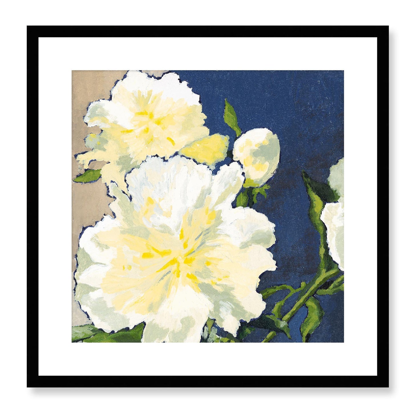 Framed Fine Art Print, White Mat - 12x12 16x16 20x20 24x24 28x28 32x32 36x36 40x40 inches | White Peonies in Acrylic, FPS-1050, Prints, Fine art, Black Frame, 51 x 51 cm ,20 x 20 inches