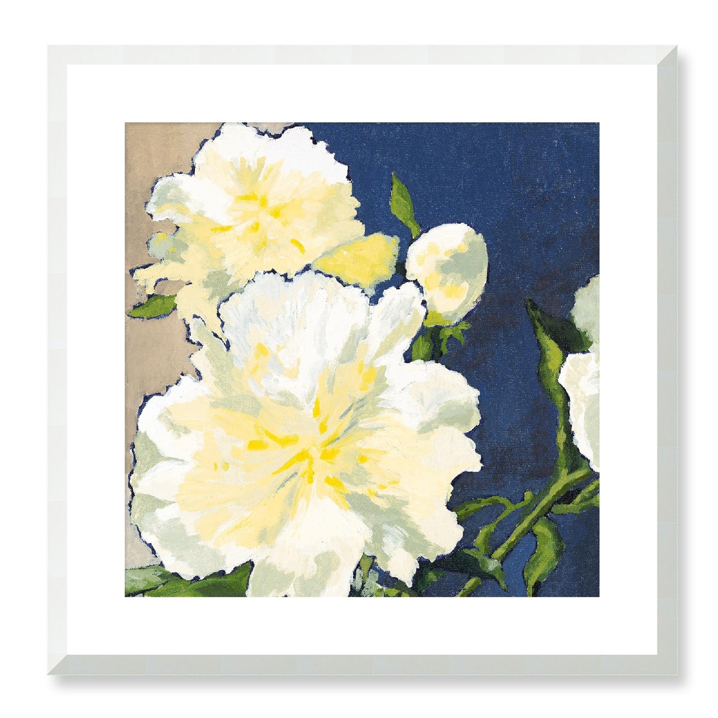 Framed Fine Art Print, White Mat - 12x12 16x16 20x20 24x24 28x28 32x32 36x36 40x40 inches | White Peonies in Acrylic, FPS-1050, Prints, Fine art, White Frame, 51 x 51 cm ,20 x 20 inches