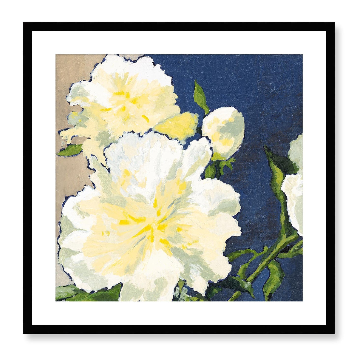 Framed Fine Art Print, White Mat - 12x12 16x16 20x20 24x24 28x28 32x32 36x36 40x40 inches | White Peonies in Acrylic, FPS-1050, Prints, Fine art, Black Frame, 61 x 61 cm ,24 x 24 inches