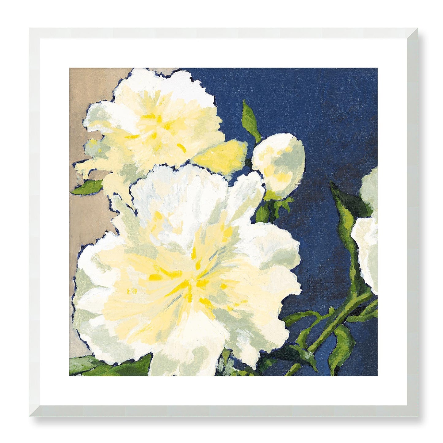 Framed Fine Art Print, White Mat - 12x12 16x16 20x20 24x24 28x28 32x32 36x36 40x40 inches | White Peonies in Acrylic, FPS-1050, Prints, Fine art, White Frame, 61 x 61 cm ,24 x 24 inches