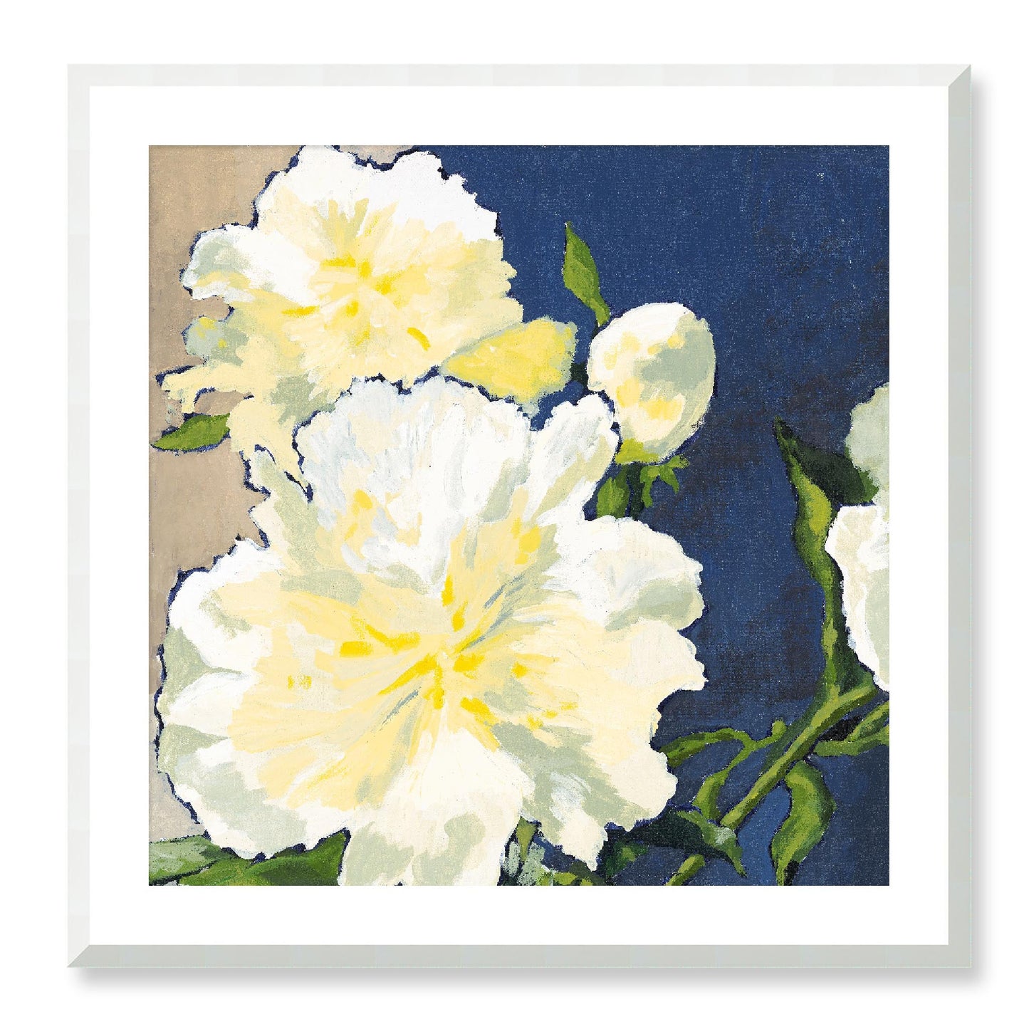 Framed Fine Art Print, White Mat - 12x12 16x16 20x20 24x24 28x28 32x32 36x36 40x40 inches | White Peonies in Acrylic, FPS-1050, Prints, Fine art, White Frame, 71 x 71 cm ,28 x 28 inches