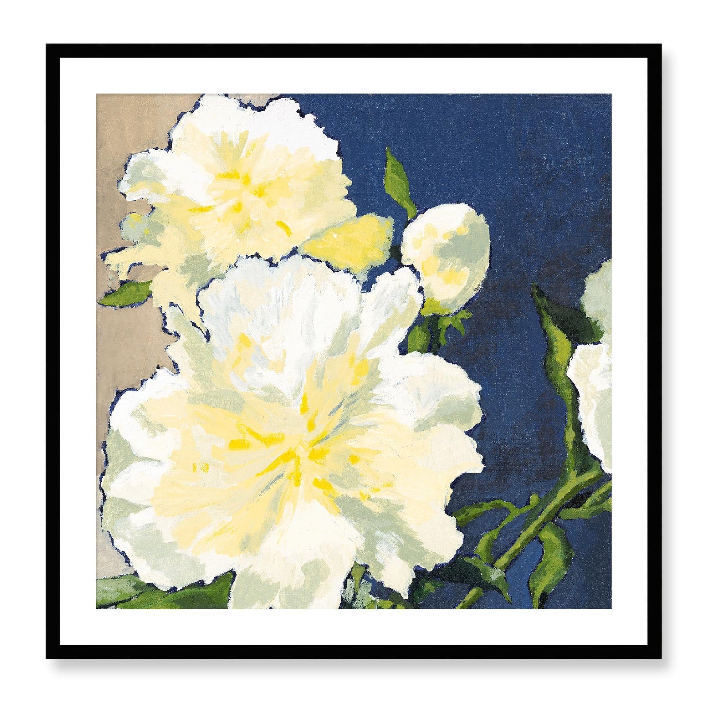 Framed Fine Art Print, White Mat - 12x12 16x16 20x20 24x24 28x28 32x32 36x36 40x40 inches | White Peonies in Acrylic, FPS-1050, Prints, Fine art, Black Frame, 81 x 81 cm ,32 x 32 inches