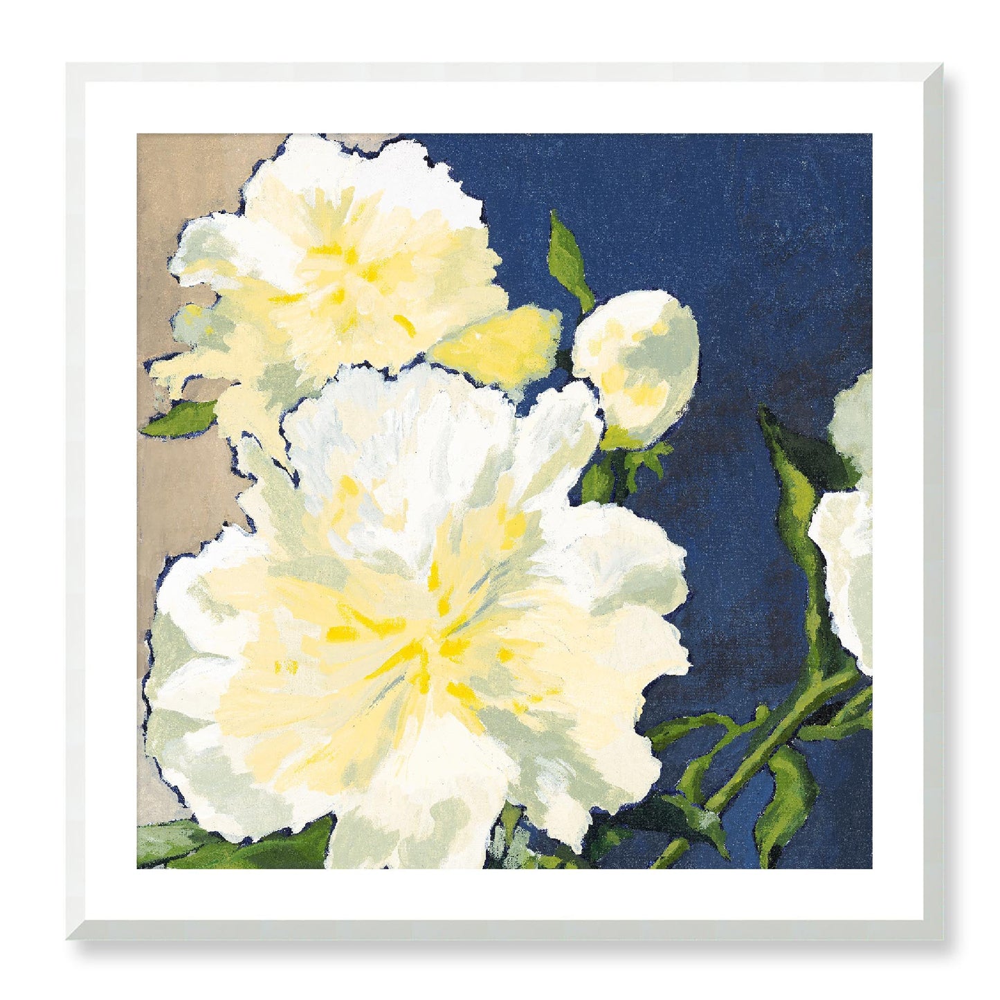 Framed Fine Art Print, White Mat - 12x12 16x16 20x20 24x24 28x28 32x32 36x36 40x40 inches | White Peonies in Acrylic, FPS-1050, Prints, Fine art, White Frame, 81 x 81 cm ,32 x 32 inches