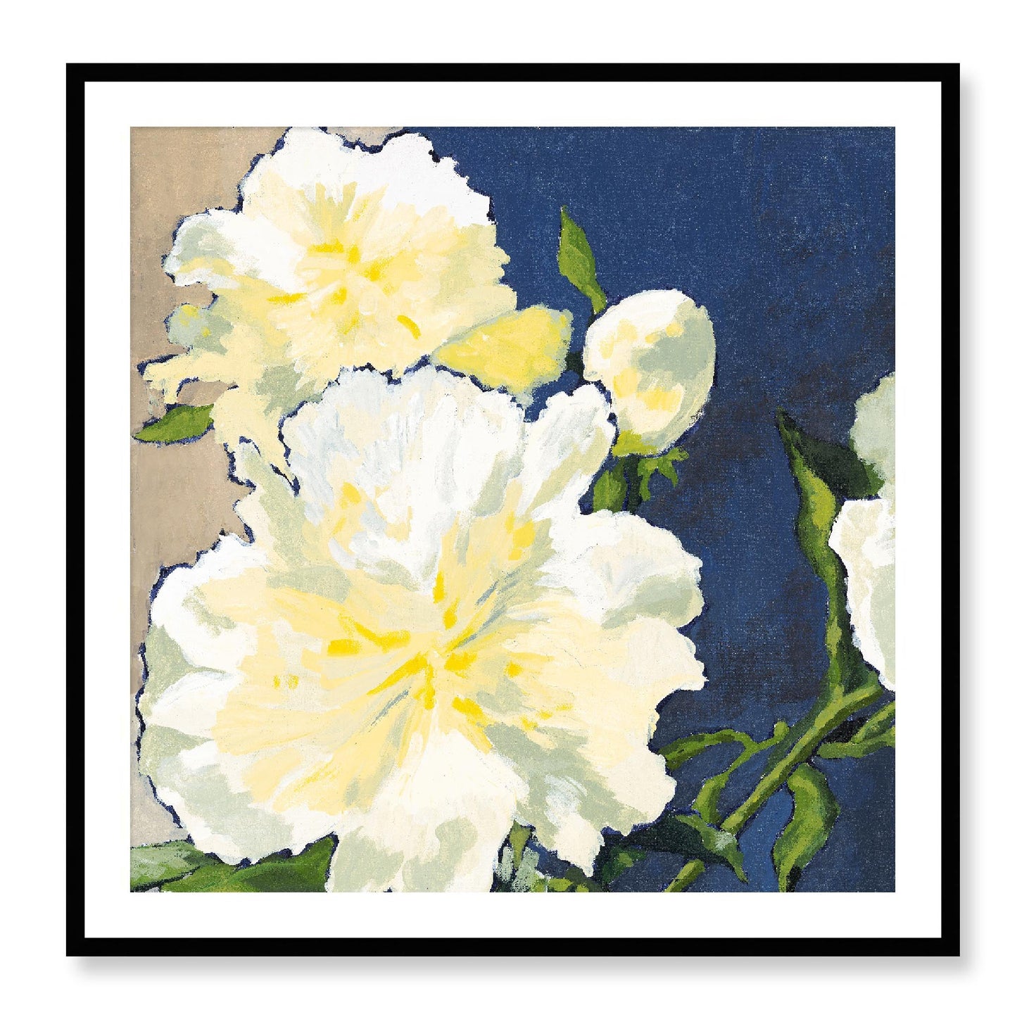 Framed Fine Art Print, White Mat - 12x12 16x16 20x20 24x24 28x28 32x32 36x36 40x40 inches | White Peonies in Acrylic, FPS-1050, Prints, Fine art, Black Frame, 91 x 91 cm ,36 x 36 inches