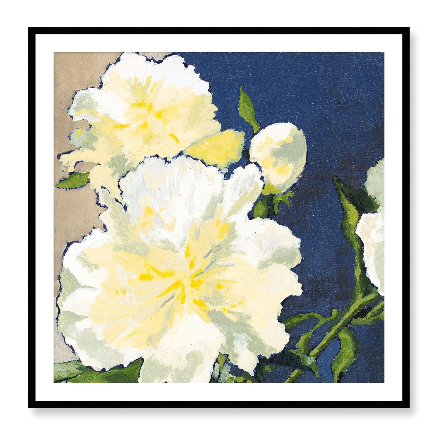 Framed Fine Art Print, White Mat - 12x12 16x16 20x20 24x24 28x28 32x32 36x36 40x40 inches | White Peonies in Acrylic, FPS-1050, Prints, Fine art, Black Frame, 102 x 102 cm ,40 x 40 inches