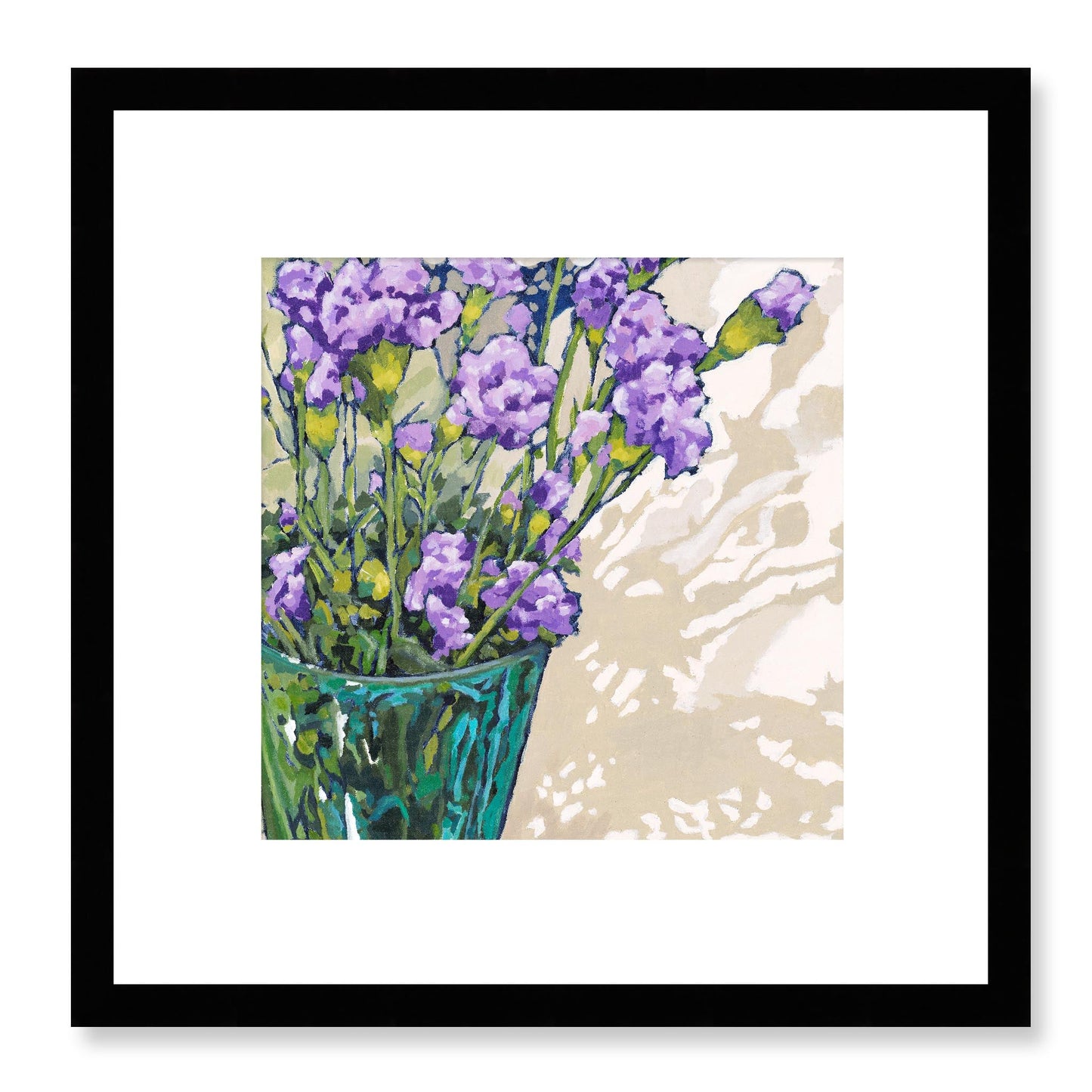 Framed Fine Art Print, White Mat - 12x12 16x16 20x20 24x24 28x28 32x32 36x36 40x40 inches | Mauve Carnations in Acrylic, FPS-1070, Prints, Fine art, Black Frame, 30 x 30 cm ,12 x 12 inches