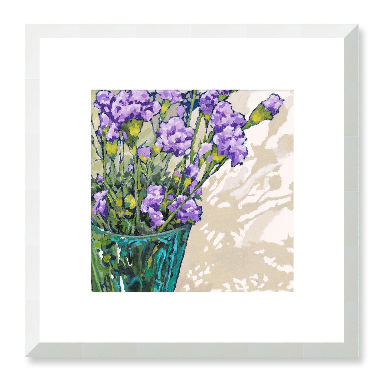 Framed Fine Art Print, White Mat - 12x12 16x16 20x20 24x24 28x28 32x32 36x36 40x40 inches | Mauve Carnations in Acrylic, FPS-1070, Prints, Fine art, White Frame, 30 x 30 cm ,12 x 12 inches