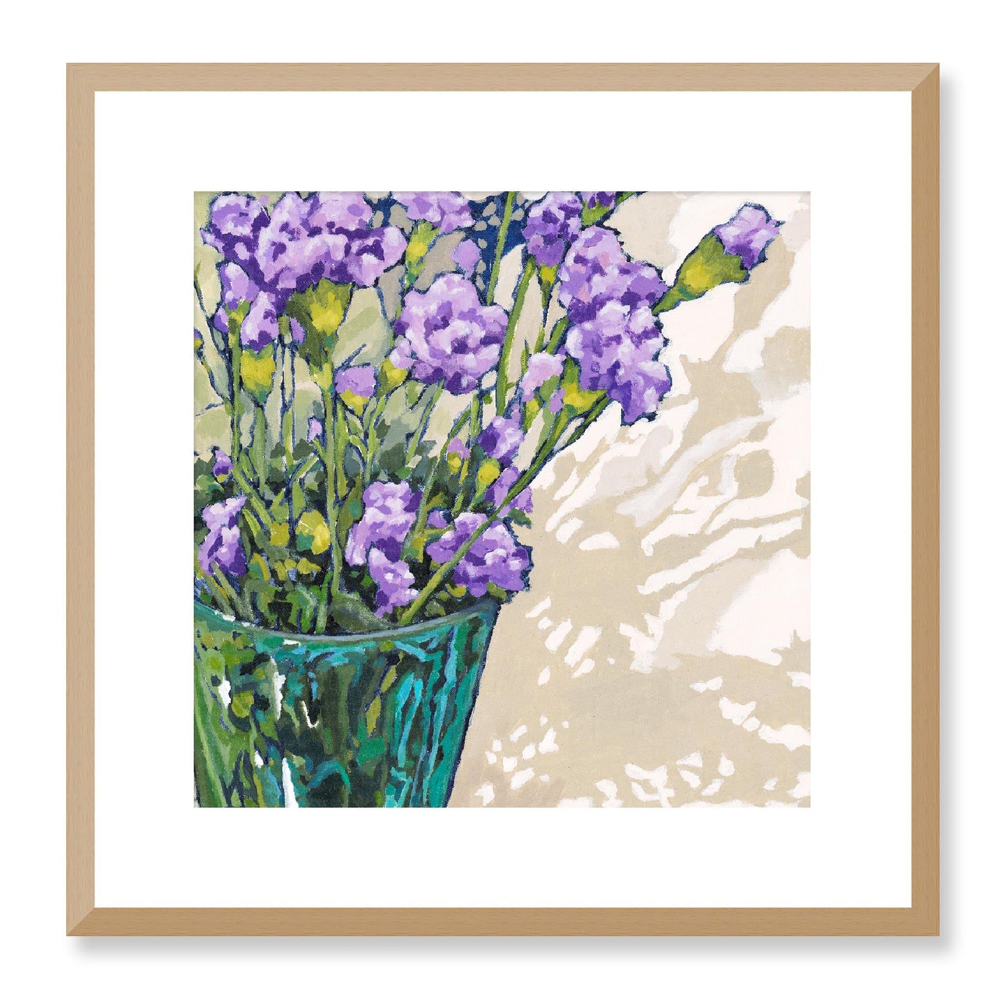 Framed Fine Art Print, White Mat - 12x12 16x16 20x20 24x24 28x28 32x32 36x36 40x40 inches | Mauve Carnations in Acrylic, FPS-1070, Prints, Fine art, Natural Frame, 41 x 41 cm ,16 x 16 inches