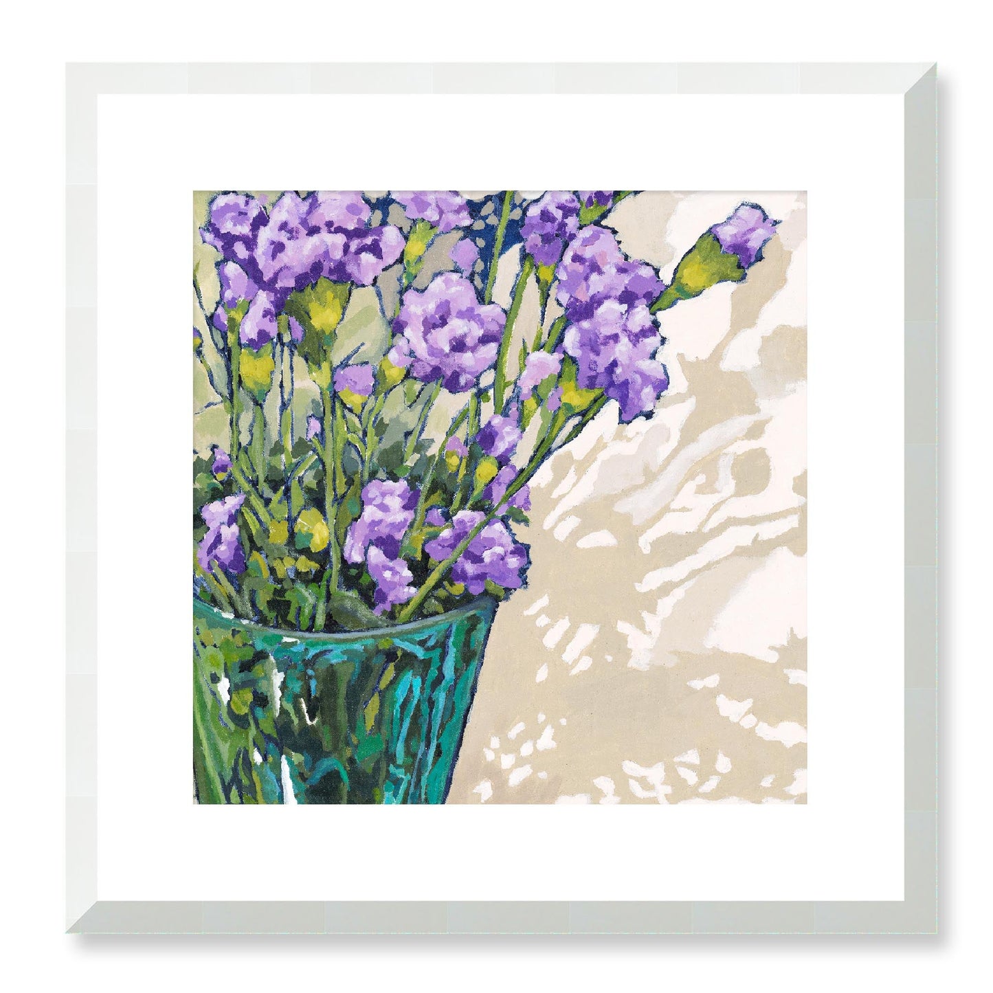 Framed Fine Art Print, White Mat - 12x12 16x16 20x20 24x24 28x28 32x32 36x36 40x40 inches | Mauve Carnations in Acrylic, FPS-1070, Prints, Fine art, White Frame, 41 x 41 cm ,16 x 16 inches