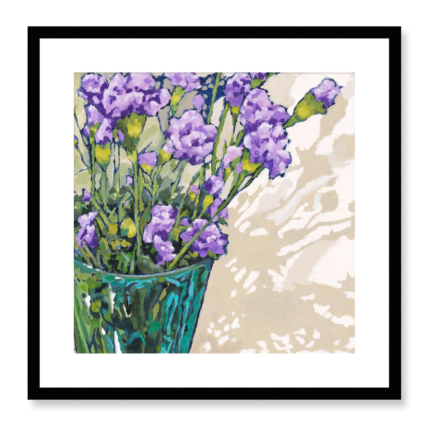 Framed Fine Art Print, White Mat - 12x12 16x16 20x20 24x24 28x28 32x32 36x36 40x40 inches | Mauve Carnations in Acrylic, FPS-1070, Prints, Fine art, Black Frame, 51 x 51 cm ,20 x 20 inches