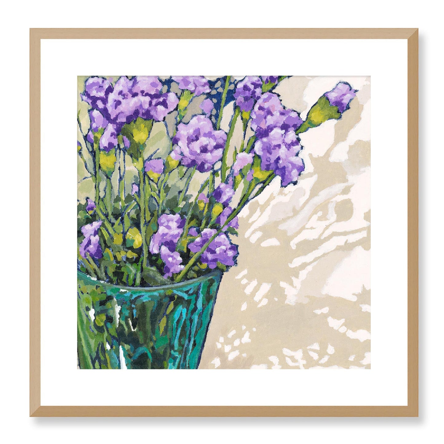 Framed Fine Art Print, White Mat - 12x12 16x16 20x20 24x24 28x28 32x32 36x36 40x40 inches | Mauve Carnations in Acrylic, FPS-1070, Prints, Fine art, Natural Frame, 51 x 51 cm ,20 x 20 inches