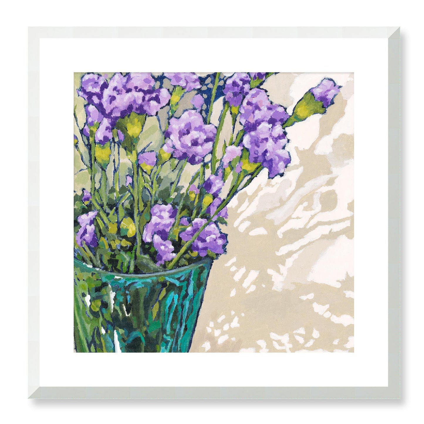 Framed Fine Art Print, White Mat - 12x12 16x16 20x20 24x24 28x28 32x32 36x36 40x40 inches | Mauve Carnations in Acrylic, FPS-1070, Prints, Fine art, White Frame, 51 x 51 cm ,20 x 20 inches