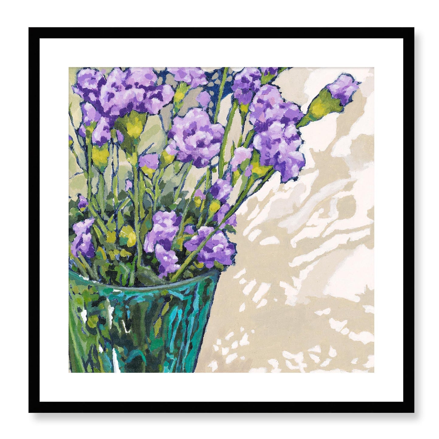 Framed Fine Art Print, White Mat - 12x12 16x16 20x20 24x24 28x28 32x32 36x36 40x40 inches | Mauve Carnations in Acrylic, FPS-1070, Prints, Fine art, Black Frame, 61 x 61 cm ,24 x 24 inches