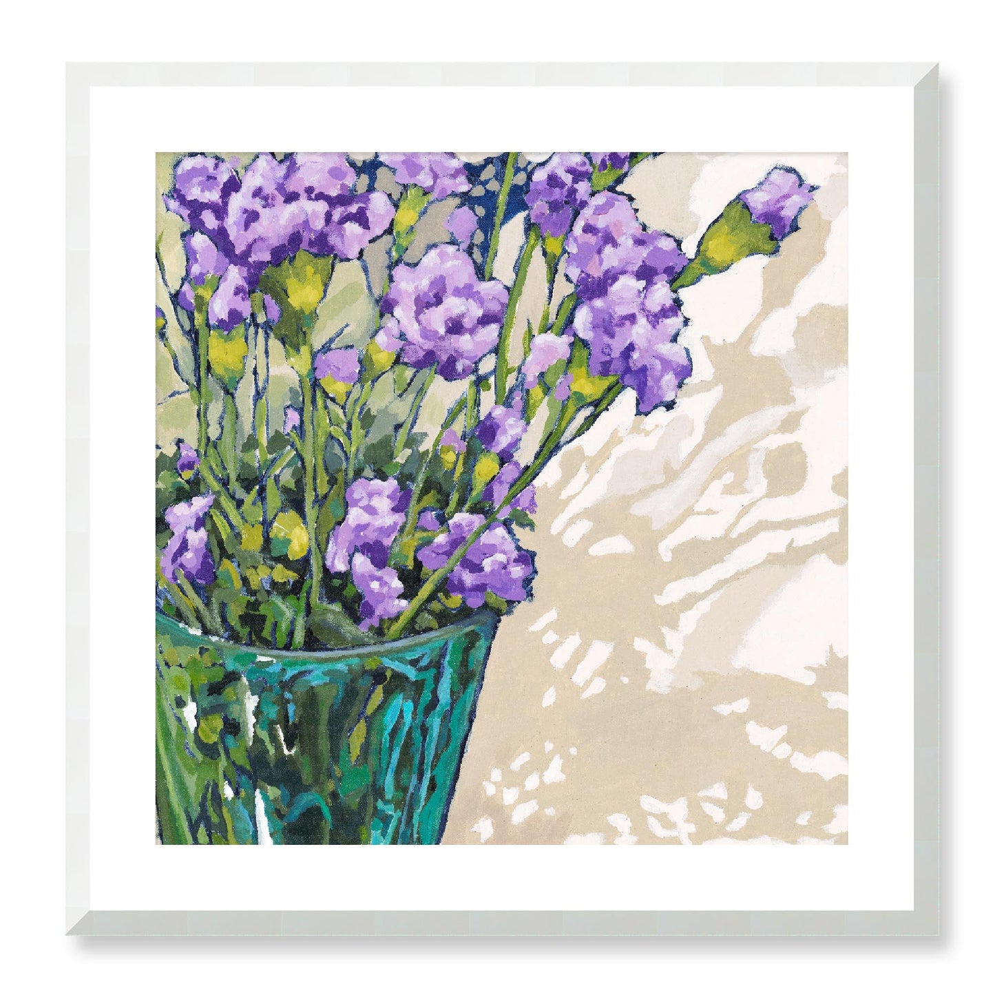 Framed Fine Art Print, White Mat - 12x12 16x16 20x20 24x24 28x28 32x32 36x36 40x40 inches | Mauve Carnations in Acrylic, FPS-1070, Prints, Fine art, White Frame, 61 x 61 cm ,24 x 24 inches