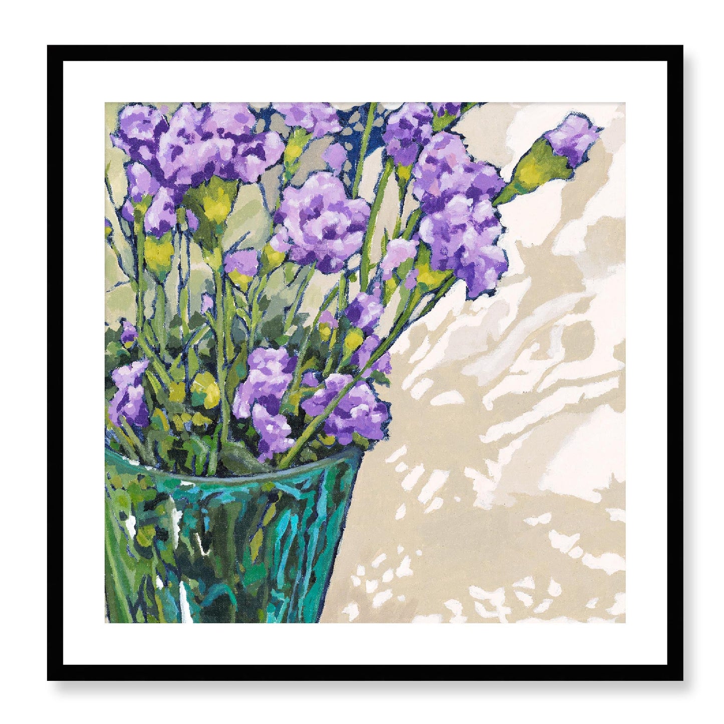 Framed Fine Art Print, White Mat - 12x12 16x16 20x20 24x24 28x28 32x32 36x36 40x40 inches | Mauve Carnations in Acrylic, FPS-1070, Prints, Fine art, Black Frame, 71 x 71 cm ,28 x 28 inches