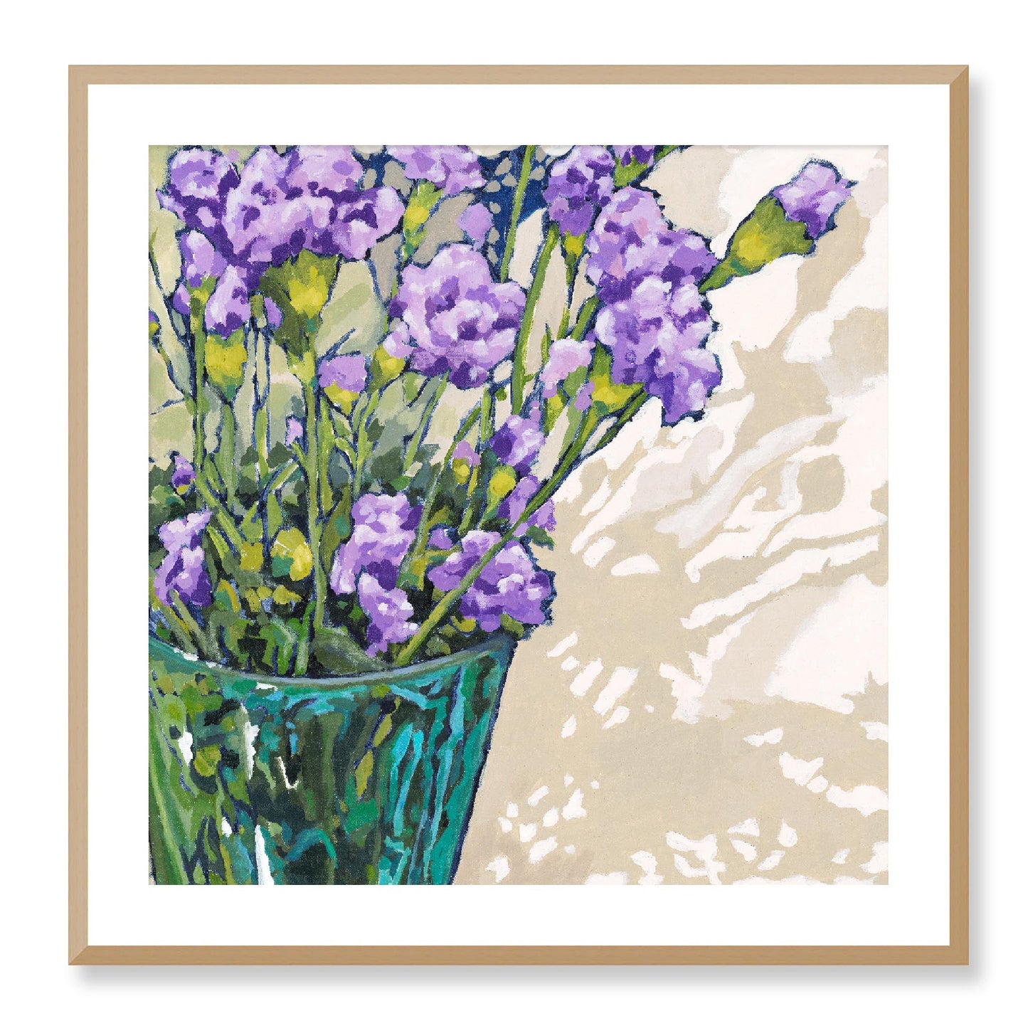 Framed Fine Art Print, White Mat - 12x12 16x16 20x20 24x24 28x28 32x32 36x36 40x40 inches | Mauve Carnations in Acrylic, FPS-1070, Prints, Fine art, Natural Frame, 71 x 71 cm ,28 x 28 inches
