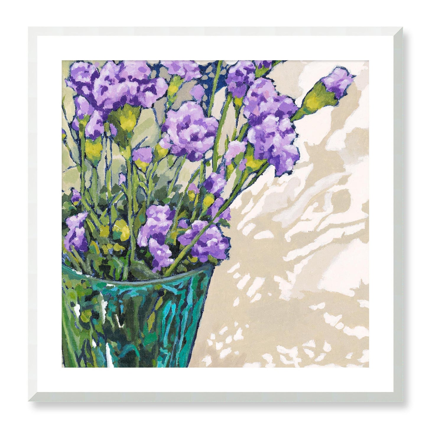 Framed Fine Art Print, White Mat - 12x12 16x16 20x20 24x24 28x28 32x32 36x36 40x40 inches | Mauve Carnations in Acrylic, FPS-1070, Prints, Fine art, White Frame, 71 x 71 cm ,28 x 28 inches