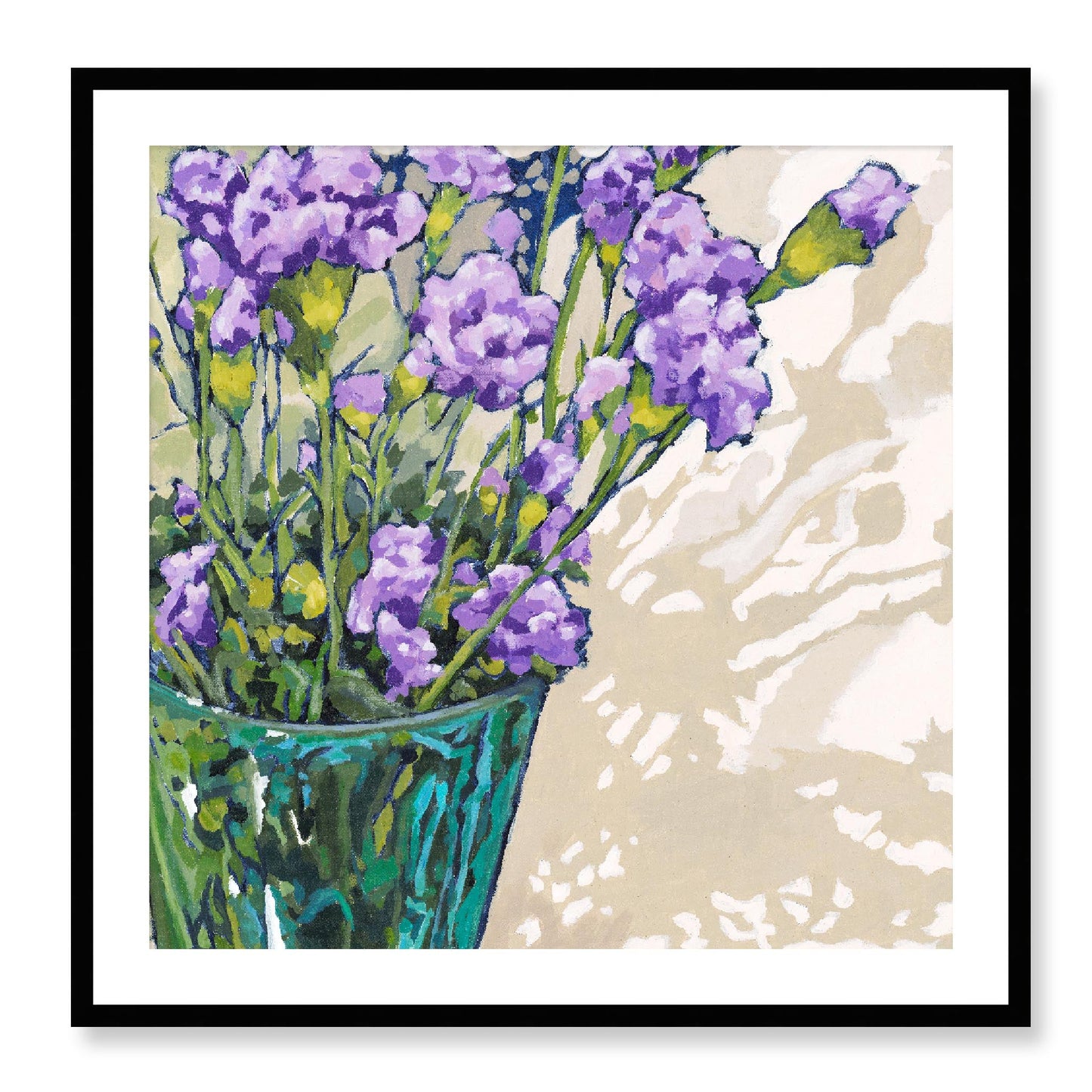 Framed Fine Art Print, White Mat - 12x12 16x16 20x20 24x24 28x28 32x32 36x36 40x40 inches | Mauve Carnations in Acrylic, FPS-1070, Prints, Fine art, Black Frame, 81 x 81 cm ,32 x 32 inches