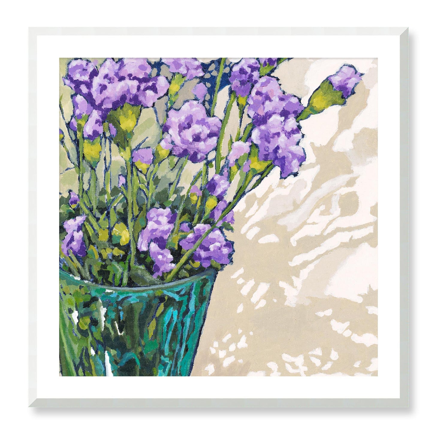 Framed Fine Art Print, White Mat - 12x12 16x16 20x20 24x24 28x28 32x32 36x36 40x40 inches | Mauve Carnations in Acrylic, FPS-1070, Prints, Fine art, White Frame, 81 x 81 cm ,32 x 32 inches