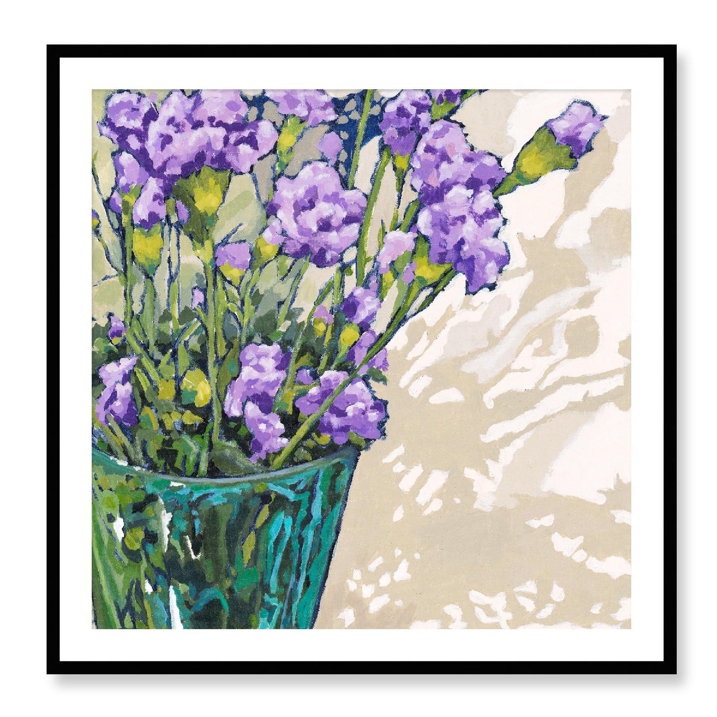 Framed Fine Art Print, White Mat - 12x12 16x16 20x20 24x24 28x28 32x32 36x36 40x40 inches | Mauve Carnations in Acrylic, FPS-1070, Prints, Fine art, Black Frame, 91 x 91 cm ,36 x 36 inches