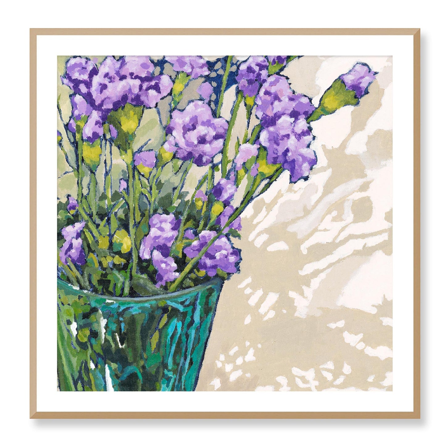 Framed Fine Art Print, White Mat - 12x12 16x16 20x20 24x24 28x28 32x32 36x36 40x40 inches | Mauve Carnations in Acrylic, FPS-1070, Prints, Fine art, White Frame, 91 x 91 cm ,36 x 36 inches