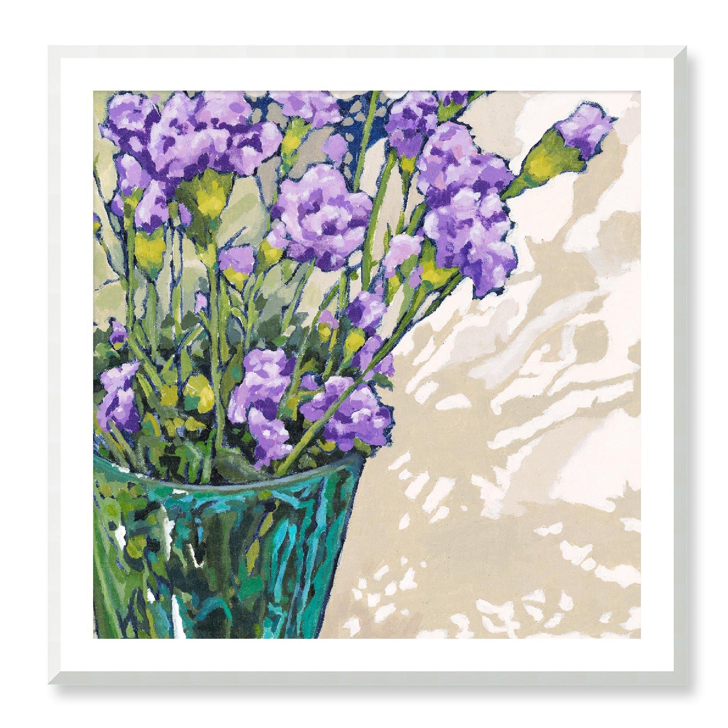 Framed Fine Art Print, White Mat - 12x12 16x16 20x20 24x24 28x28 32x32 36x36 40x40 inches | Mauve Carnations in Acrylic, FPS-1070, Prints, Fine art, Natural Frame, 91 x 91 cm ,36 x 36 inches