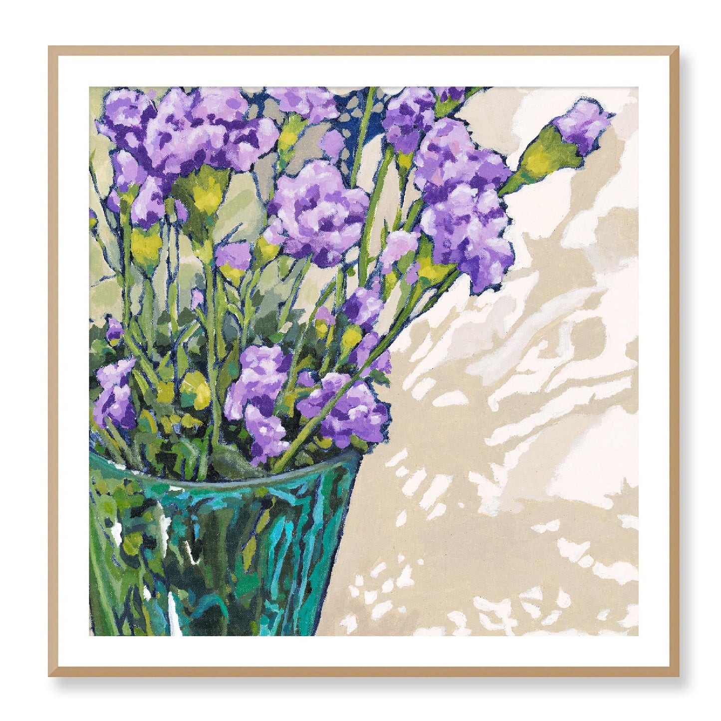 Framed Fine Art Print, White Mat - 12x12 16x16 20x20 24x24 28x28 32x32 36x36 40x40 inches | Mauve Carnations in Acrylic, FPS-1070, Prints, Fine art, White Frame, 102 x 102 cm ,40 x 40 inches