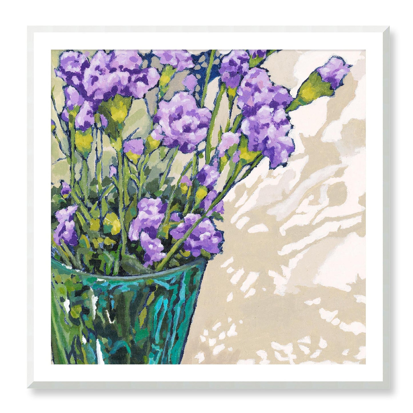 Framed Fine Art Print, White Mat - 12x12 16x16 20x20 24x24 28x28 32x32 36x36 40x40 inches | Mauve Carnations in Acrylic, FPS-1070, Prints, Fine art, Natural Frame, 102 x 102 cm ,40 x 40 inches