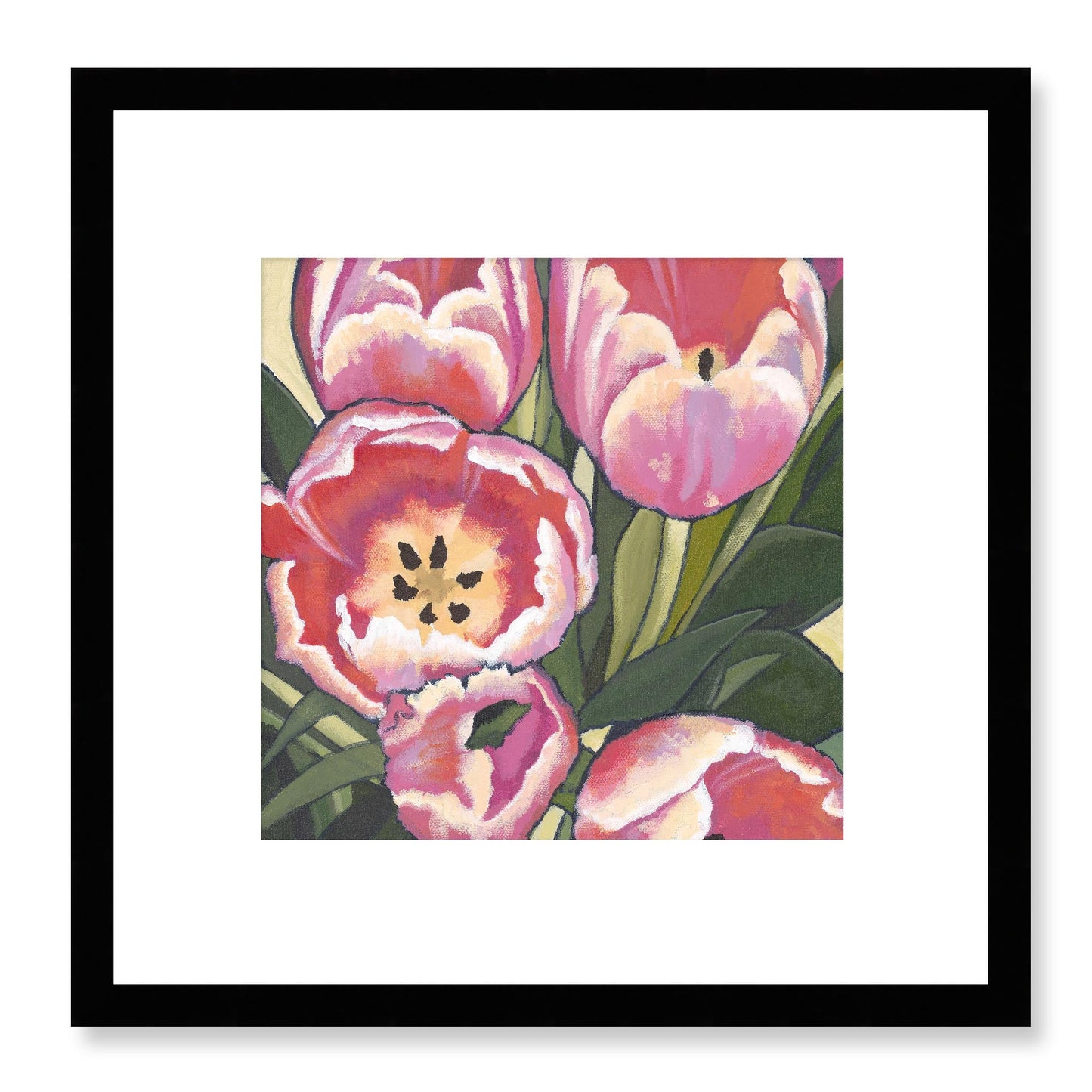 Framed Fine Art Print - 12x12 16x16 20x20 24x24 28x28 32x32 36x36 40x40 inches | Pink Tulips in Acrylic, FPS-1080, Prints, Fine art, Black Frame, 30 x 30 cm ,12 x 12 inches