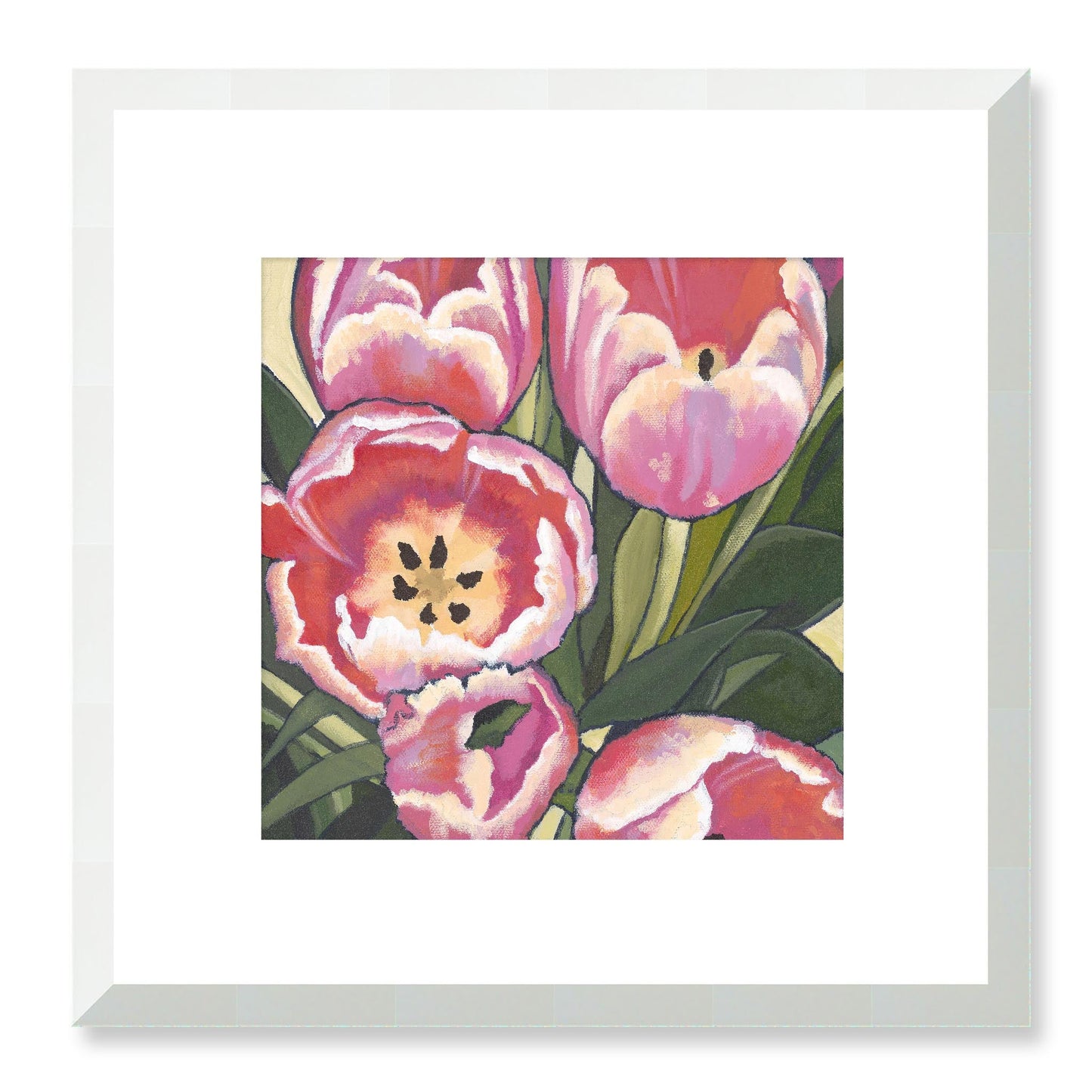 Framed Fine Art Print - 12x12 16x16 20x20 24x24 28x28 32x32 36x36 40x40 inches | Pink Tulips in Acrylic, FPS-1080, Prints, Fine art, White Frame, 30 x 30 cm ,12 x 12 inches