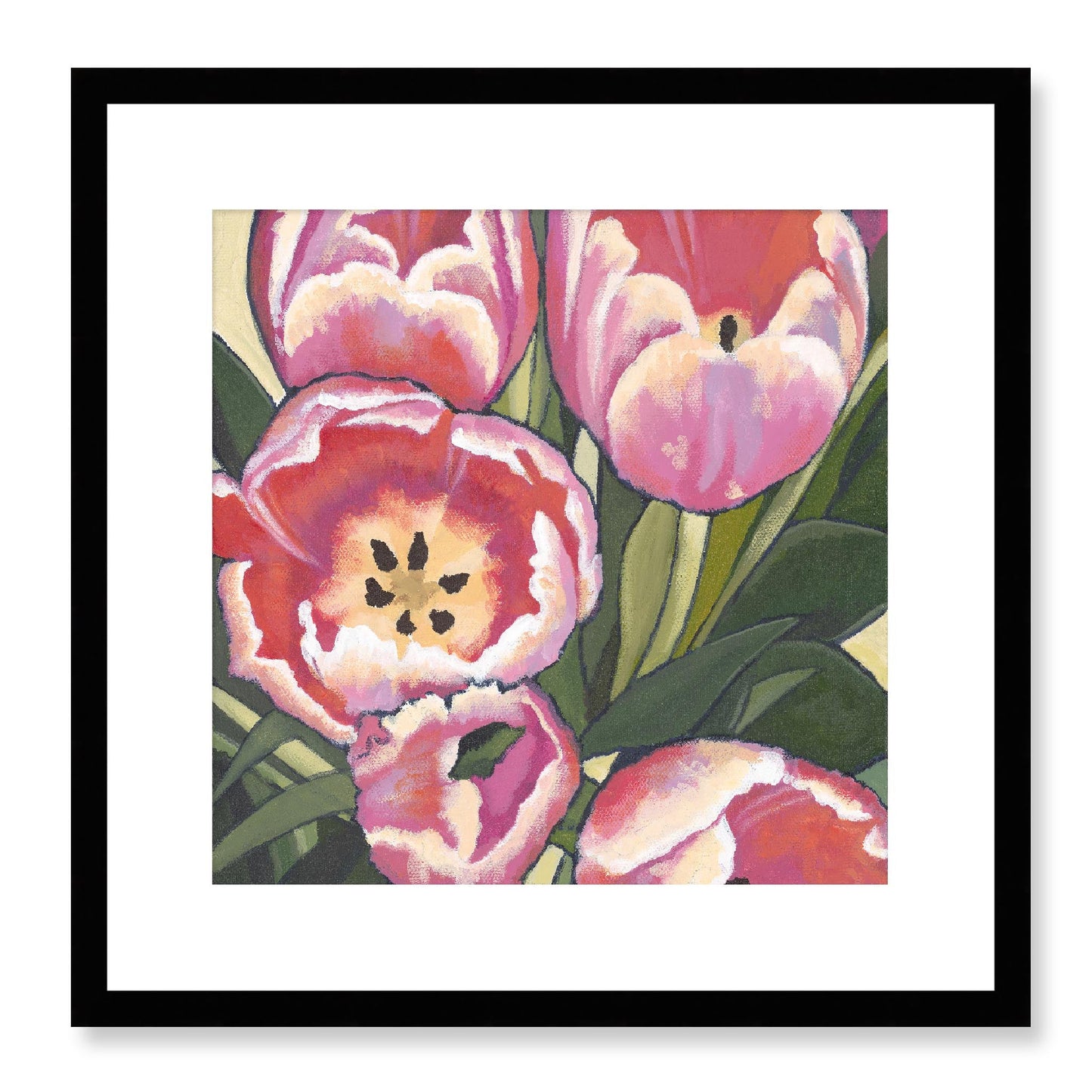 Framed Fine Art Print - 12x12 16x16 20x20 24x24 28x28 32x32 36x36 40x40 inches | Pink Tulips in Acrylic, FPS-1080, Prints, Fine art, Black Frame, 41 x 41 cm ,16 x 16 inches