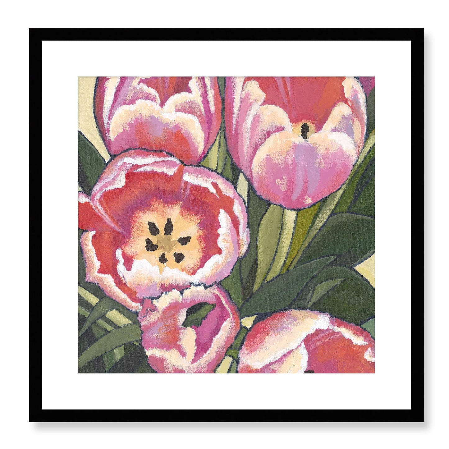 Framed Fine Art Print - 12x12 16x16 20x20 24x24 28x28 32x32 36x36 40x40 inches | Pink Tulips in Acrylic, FPS-1080, Prints, Fine art, Black Frame, 51 x 51 cm ,20 x 20 inches