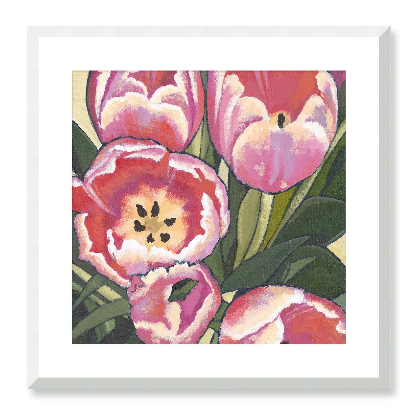 Framed Fine Art Print - 12x12 16x16 20x20 24x24 28x28 32x32 36x36 40x40 inches | Pink Tulips in Acrylic, FPS-1080, Prints, Fine art, White Frame, 51 x 51 cm ,20 x 20 inches